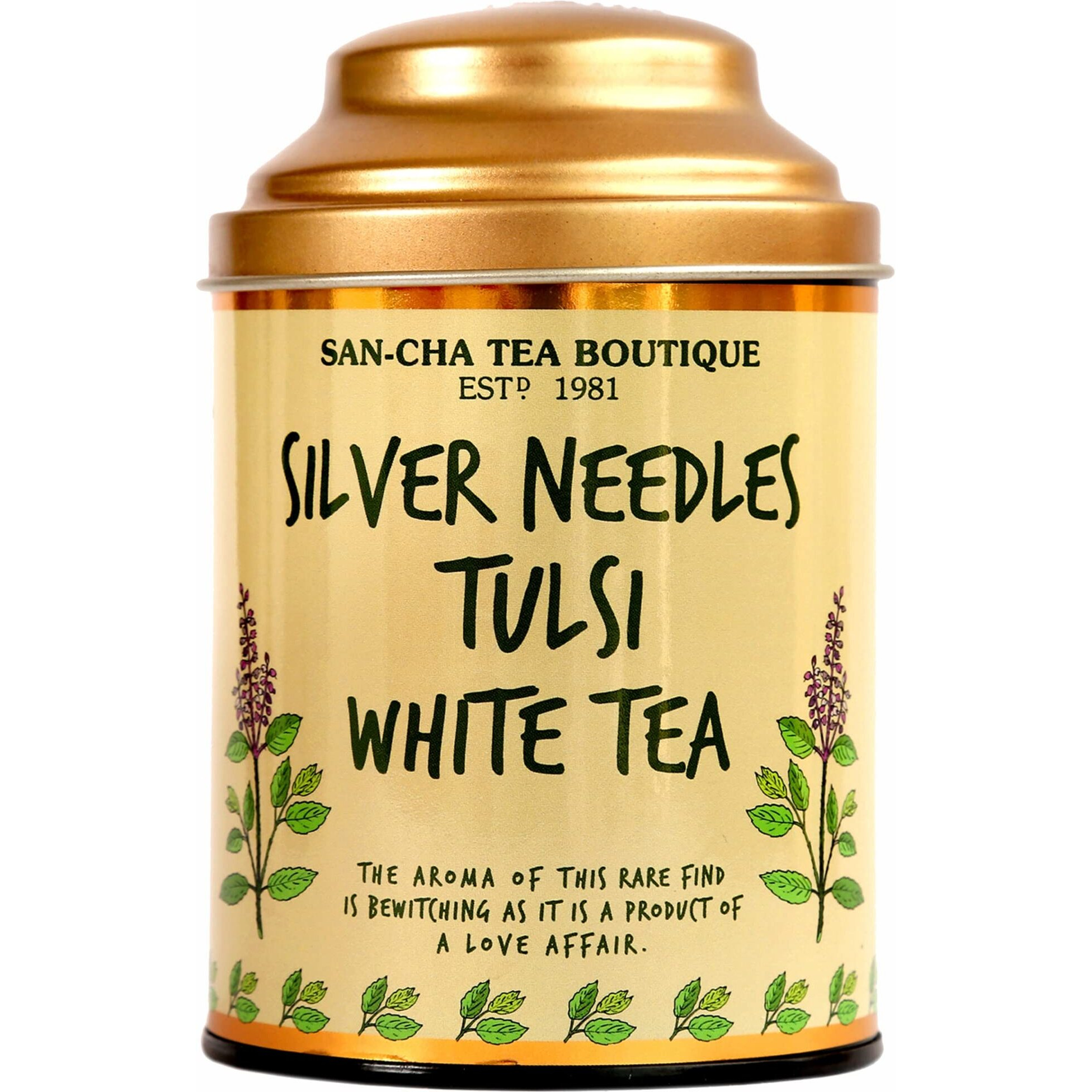 SAN-CHA Tea Boutique Tulsi White Tea (75X3 Cups), Pure Tea Buds Blended With Holy Basil Leaves, Worlds Healthiest Tea, Silver Needles White Tea 150 Gram