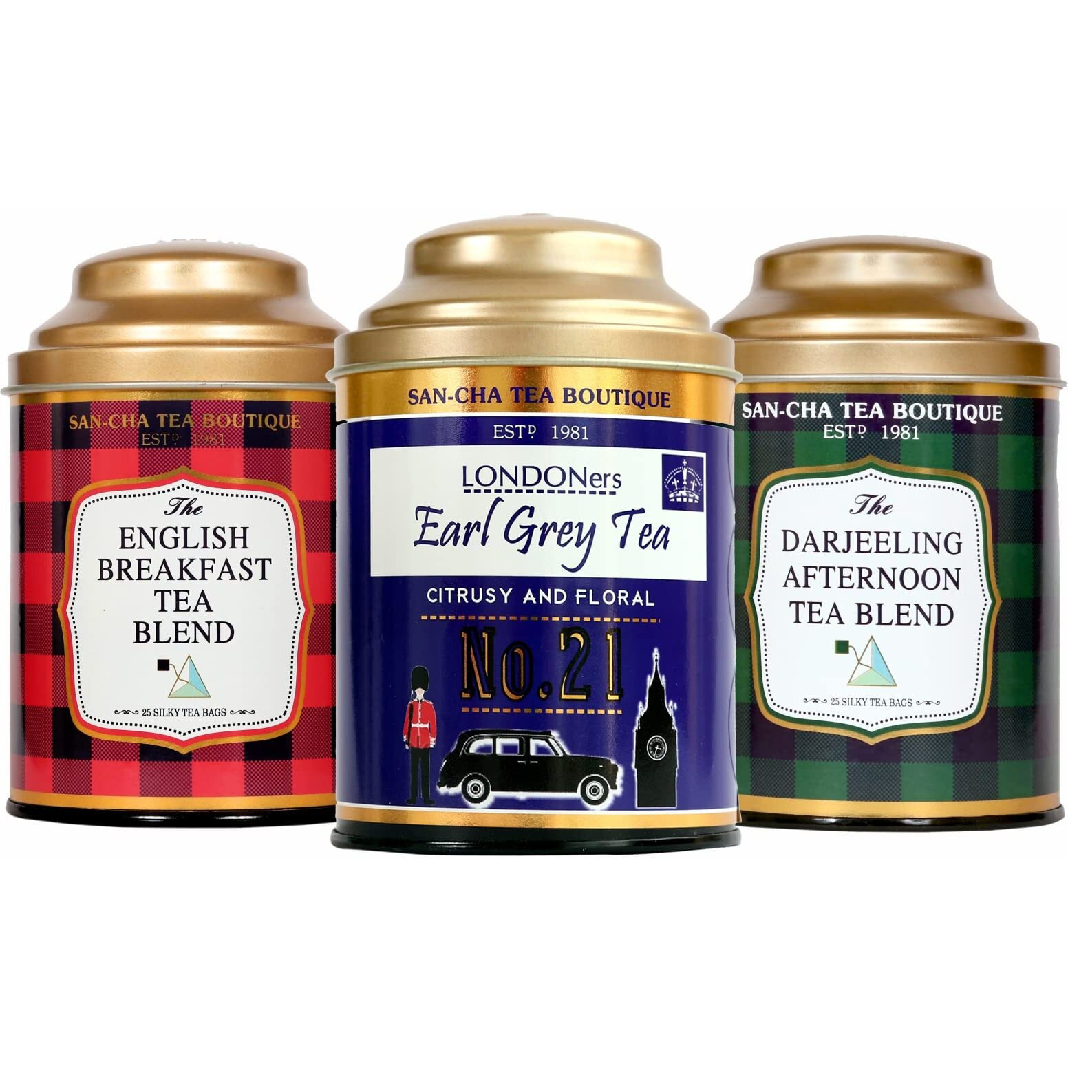 Sancha Tea Boutique English Tea Bundle, 50 Pyramid Tea Bags & Whole Leaf Tea, English Breakfast Tea, Afternoon Tea & Earl Grey Tea, Assorted Tea Pack, Golden Orange Pekoe Tea