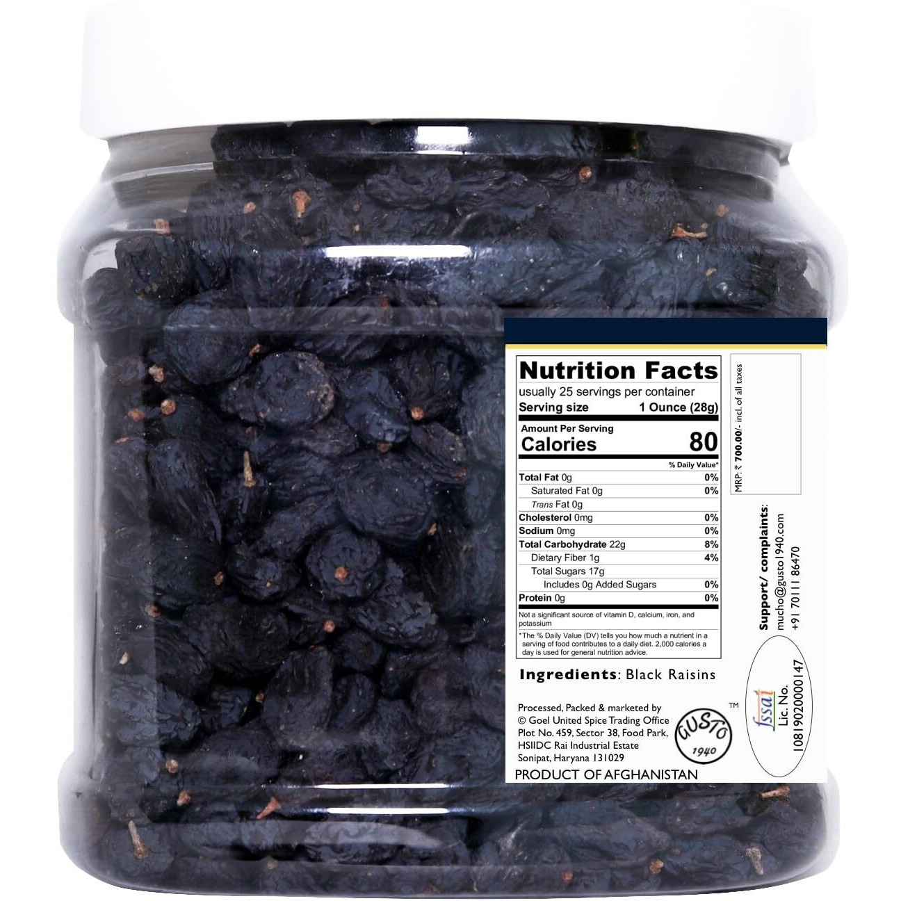 TASSYAM Premium Hand Picked Black Raisins 600Gm Jumbo Jar | Healthy Natural Dry Fruits Luxury Pack Of Kali Draksh Kishmish