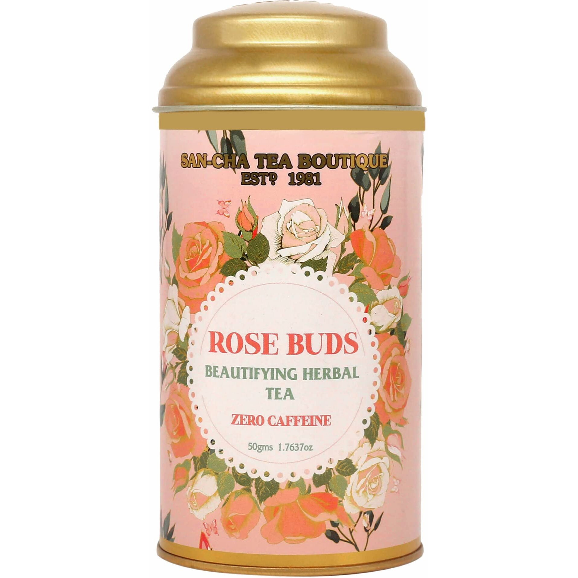SAN-CHA Tea Boutique, Rose Buds Tea, Rich In Vit- C, Natural & Sundried Rose Buds, Caffeine Free Tea, Herbal Tea, Rose Buds,Loose Leaves - 50 Gm