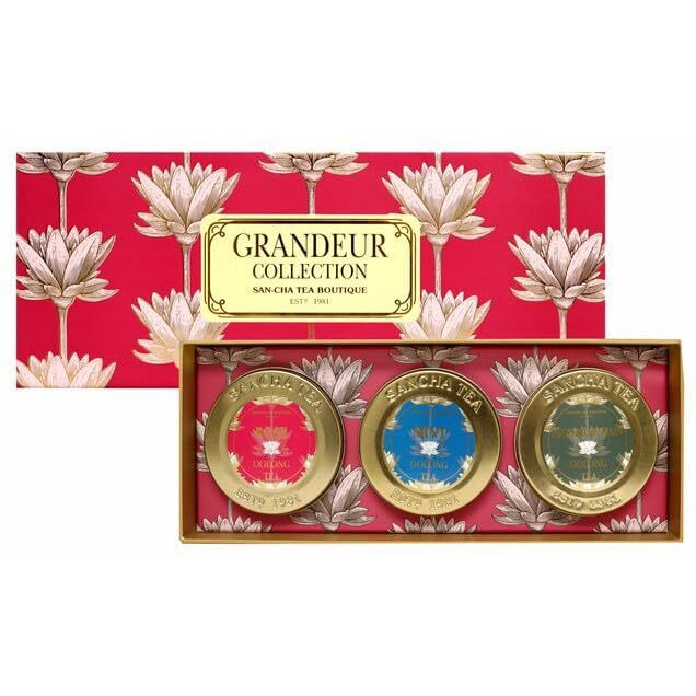 Sancha Tea Boutique Grandeur Collection, Tea Gift Box Tea Assortment, Weight Loss Oolong Teas, Mint oolong, Rose Oolong & high mountain Oolong Tea, 150gm Loose Leaf Tea, Pack of 3 Teas