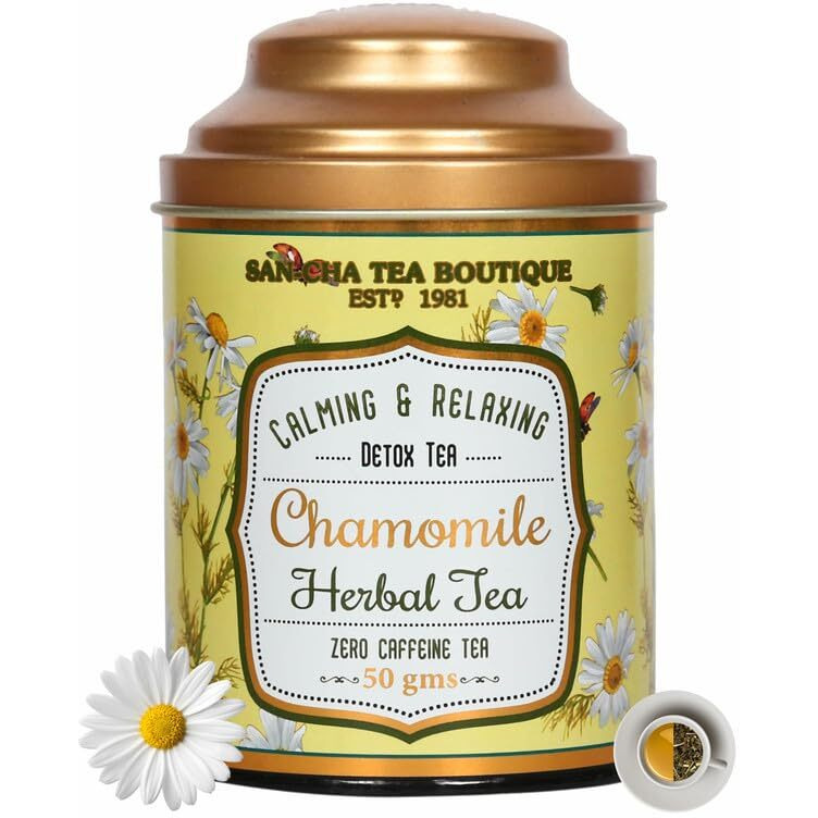 SAN-CHA Tea Boutique, Botanic Tea Combo, 2In1 Caffeine Free Herbal Teas, Butterfly Pea Flower Tea (25 Tea Bags) & Chamomile Flower Tea (50 Gram Flowers), Stress Relief Tea, Herbal Tea Gift
