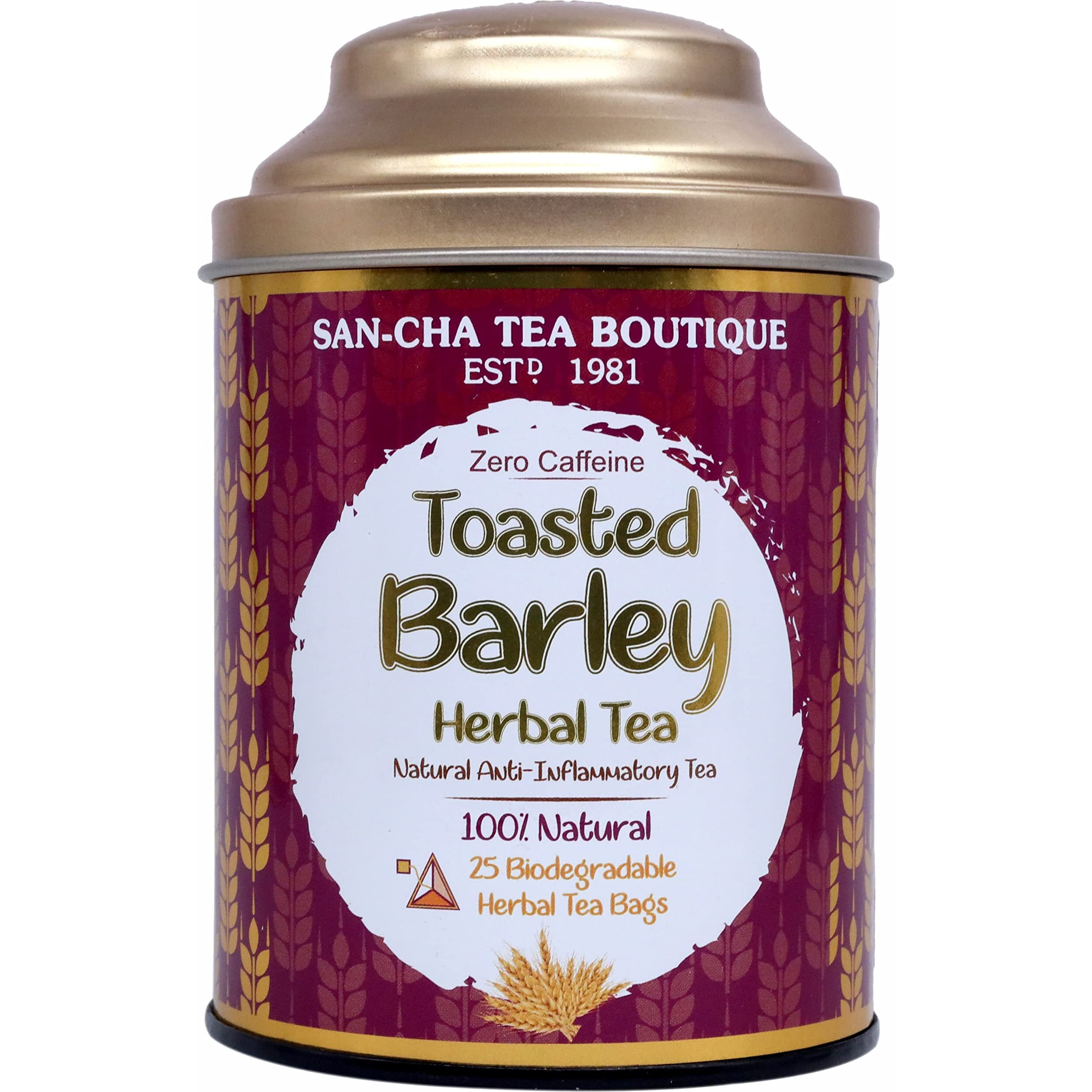 SAN-CHA Tea Boutique, Barley Tea, Caffeine Free Herbal Tea, 25 Pyramid Tea Bags, Toasted Aroma, Natural Anti Inflammatory Tea, Detox Tea - 25 Gram