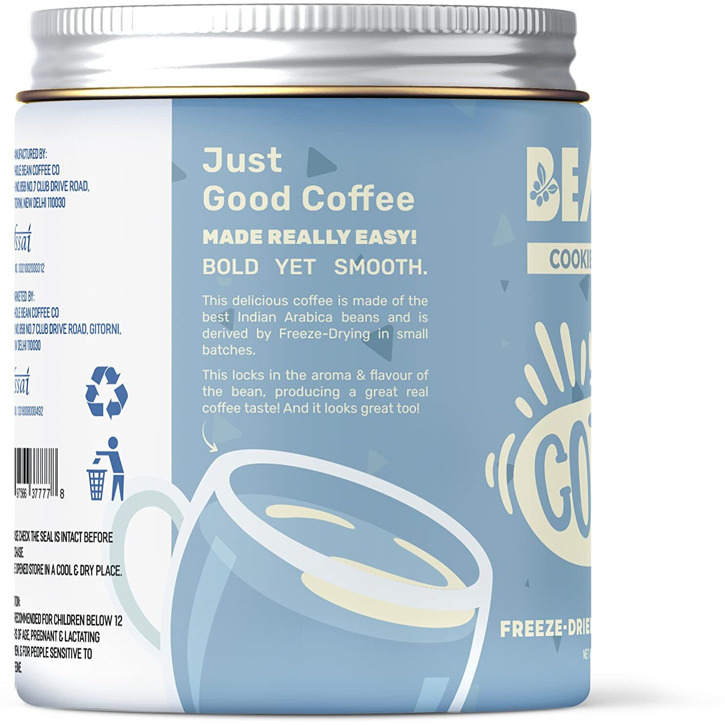 Beanly Instant Coffee Powder (Cookies & Cream Flavour) - 50 gm, Freeze Dried Arabica Coffee, Hot & Cold Coffee, Dark Roast Strong Coffee, Espresso, Latte, Cappuccino