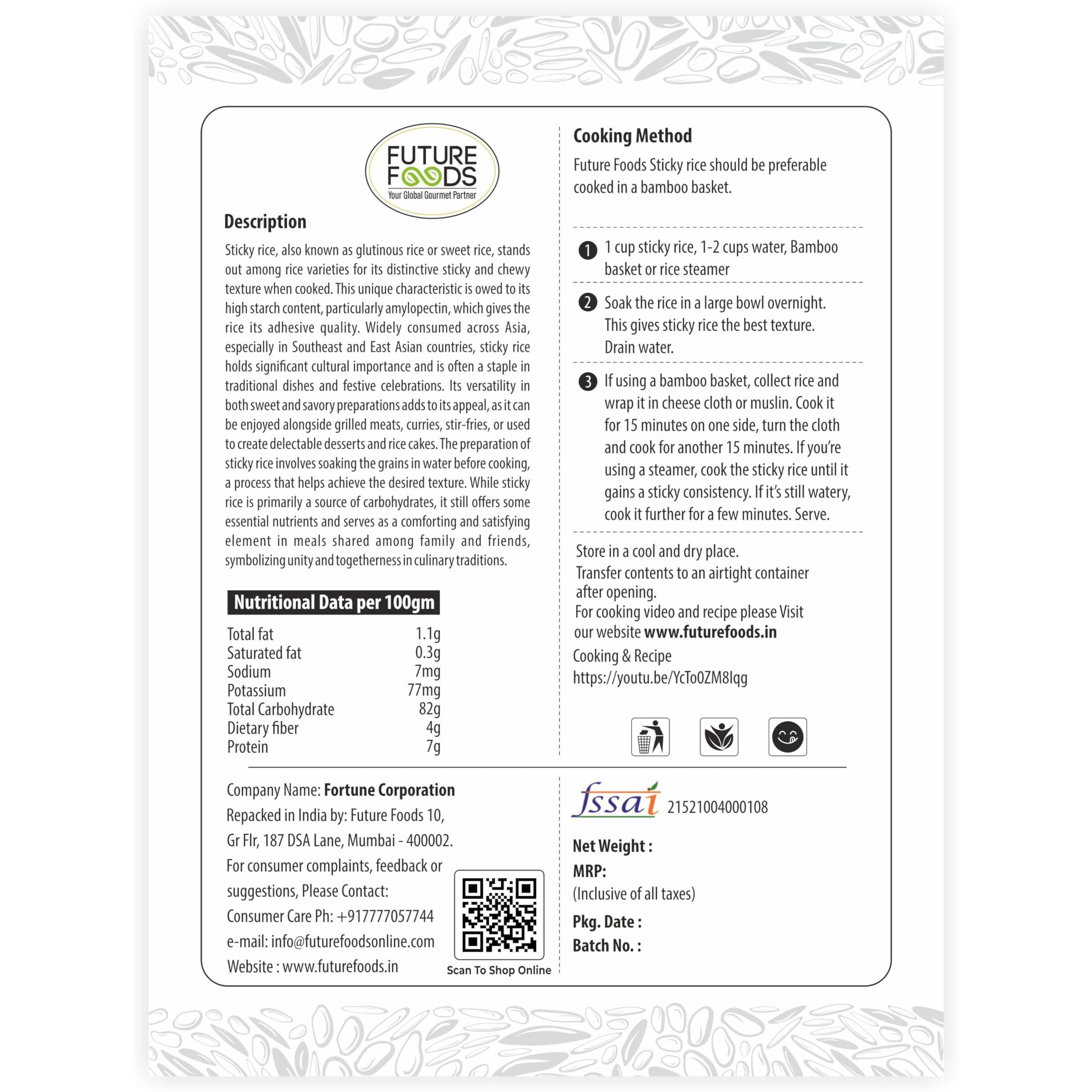 Future Foods Glutinos Sticky Rice|Sweet Rice|Healthy & Tasty|Gluten Free|Fiber Rich|Product Of Thailand|450 Gram (Pack Of 2)