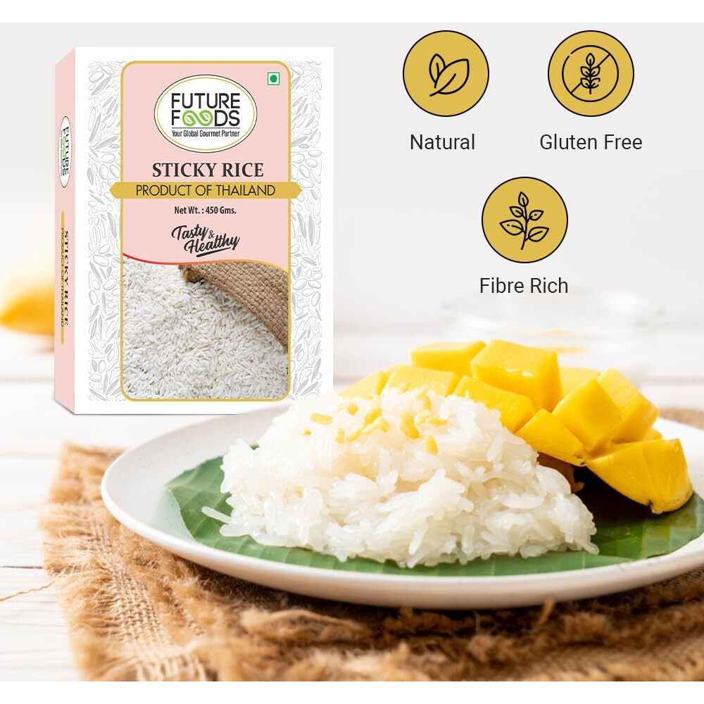 Future Foods Glutinos Sticky Rice|Sweet Rice|Healthy & Tasty|Gluten Free|Fiber Rich|Product Of Thailand|450 Gram (Pack Of 2)