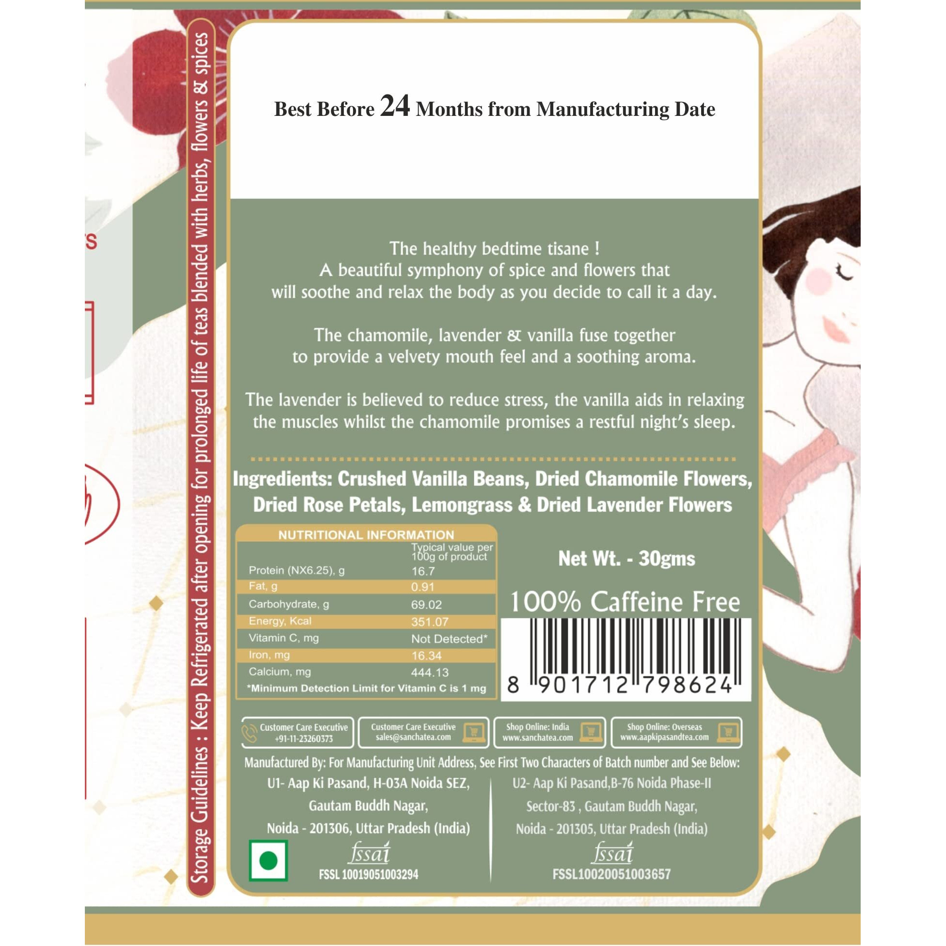 SAN-CHA Tea Boutique, Sleeping Beauty Tea,(30+Cups) Sleep Tea, Bedtime Tea, Caffeine Free Herbal Tea, Real Vanilla, Lavender Flowers, Rose Flowers & Chamomile Flower Tea, Best Night Time Tea - 30 Gram
