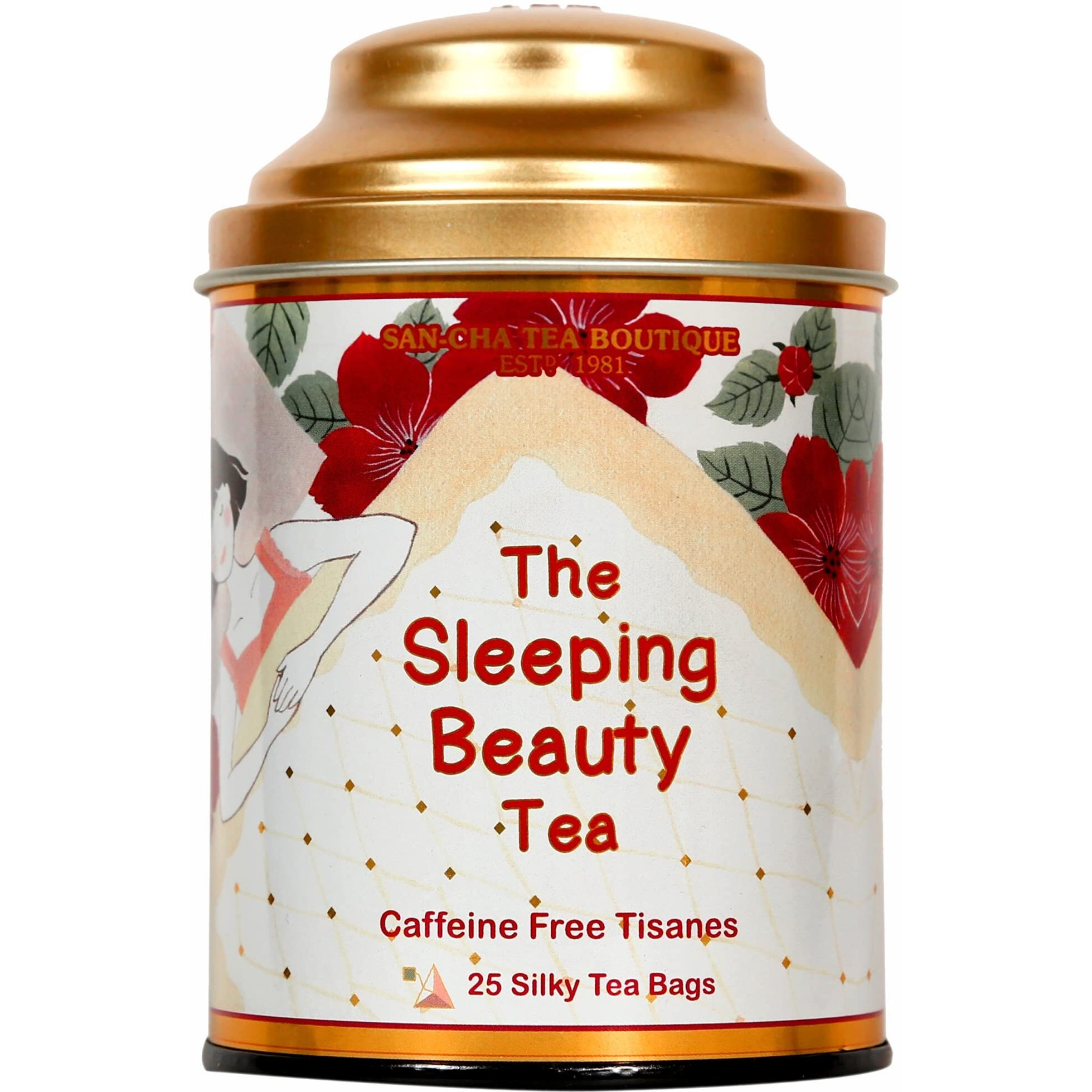 SAN-CHA Tea Boutique, Sleeping Beauty Tea, Sleep Tea, Bedtime Tea, Caffeine Free Herbal Tea, 25 Pyramid Tea Bags, Real Vanilla, Lavender Flowers, 25 Gram