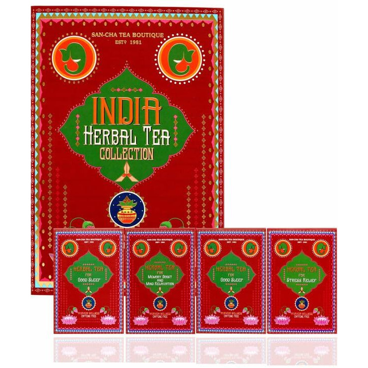 Sancha Tea Boutique India Herbal Tea Collection, Tea Gift Box, Tea Assortment, Tea for Good Sleep, Stress Relief Tea, Memory Boost & Mind Relaxation Tea, Tea For digestion, 200gm Loose Leaf Teas