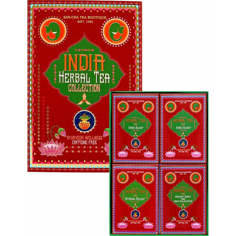 Sancha Tea Boutique India Herbal Tea Collection, Tea Gift Box, Tea Assortment, Tea for Good Sleep, Stress Relief Tea, Memory Boost & Mind Relaxation Tea, Tea For digestion, 200gm Loose Leaf Teas