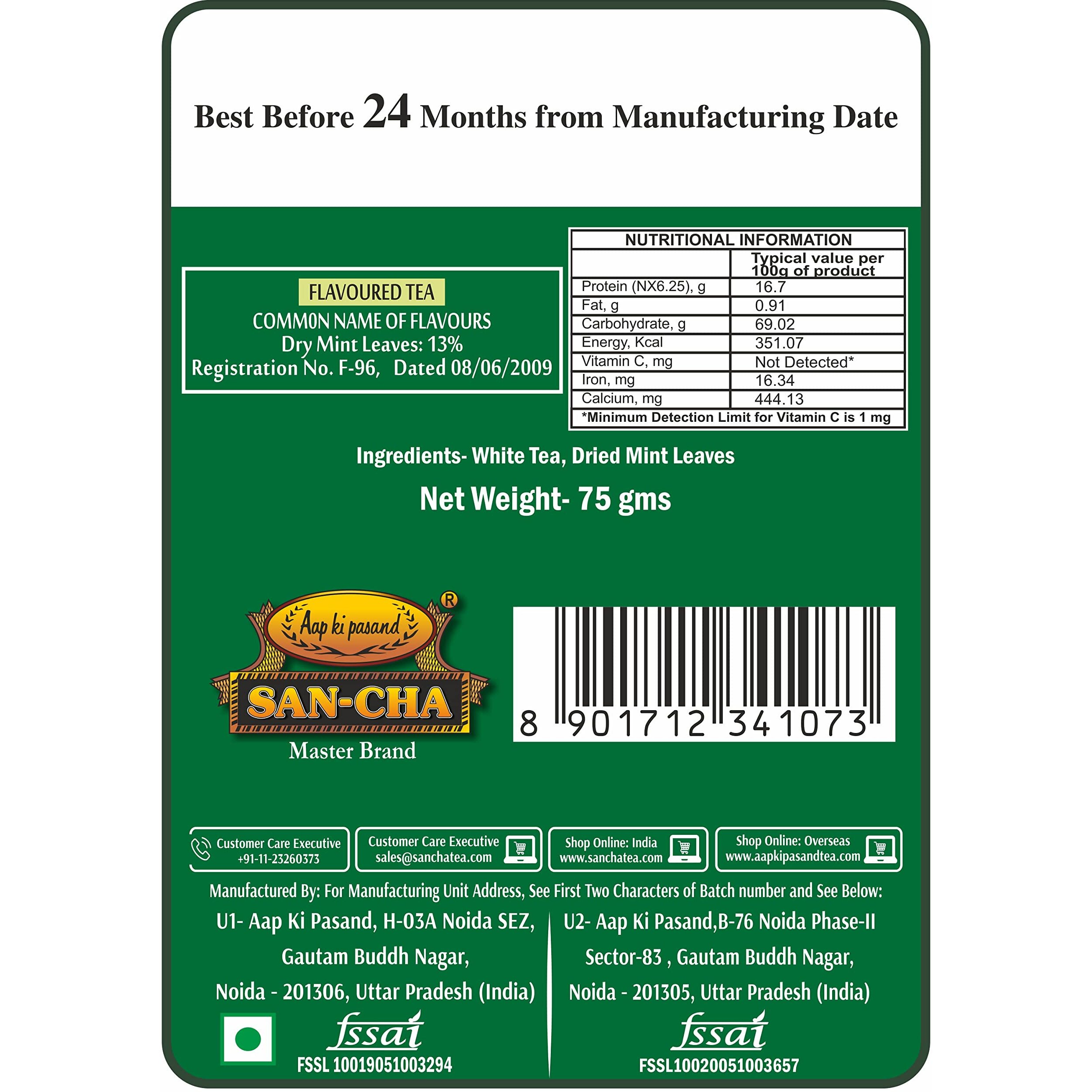 SAN-CHA Tea Boutique Moroccan Mint White Tea, Richest In Antioxidants, Pure Tea Buds (75 Cups+), Real Spearmint Tea, Silver Needles White Tea, Herbal Tea For Pcos & Pcod, Low Caffeine Tea, 150 Grams