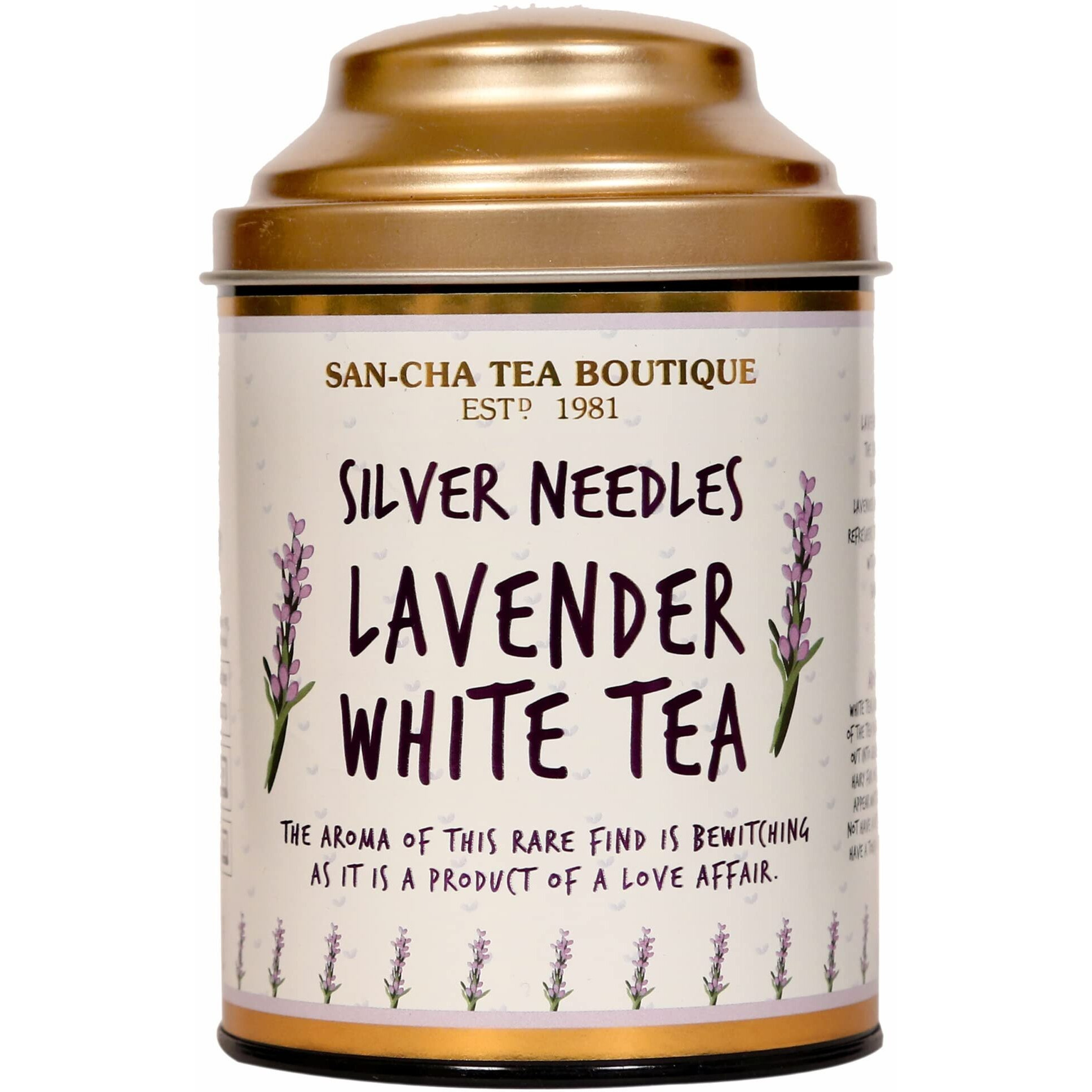 SAN-CHA Tea Boutique, Lavender White Tea, High Antioxidants, Pure Tea Buds, Brew 225 Cups, 75Gm Tea Buds, Relaxing & Calming Tea, Silver Needles White Tea, Loose Leaves