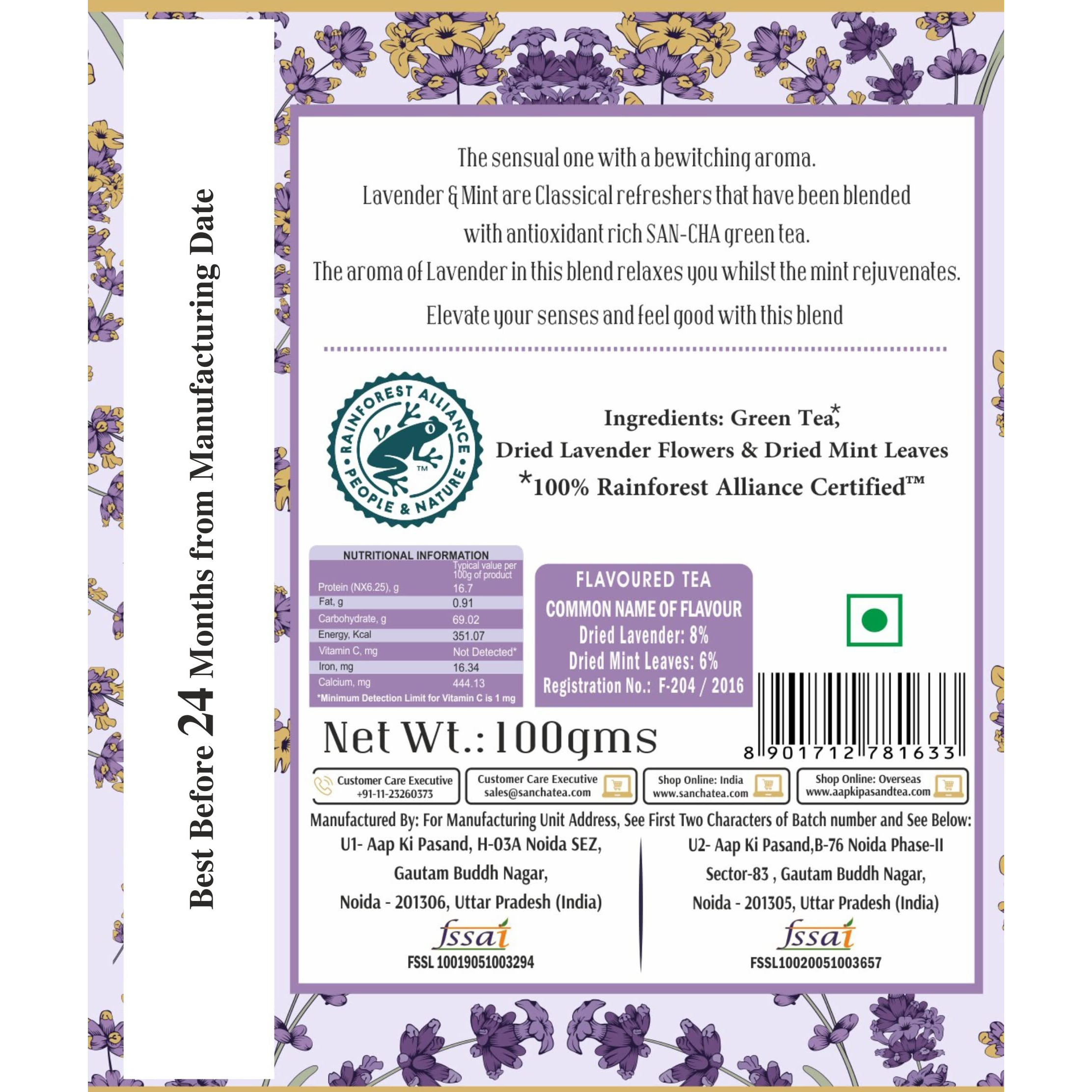 SAN-CHA Tea Boutique Calming Bundle, Lavender Tea, Chamomile Tea & Mint Tea Value Pack, 50 Pyramid Bags, 100 Gram Loose Leaves