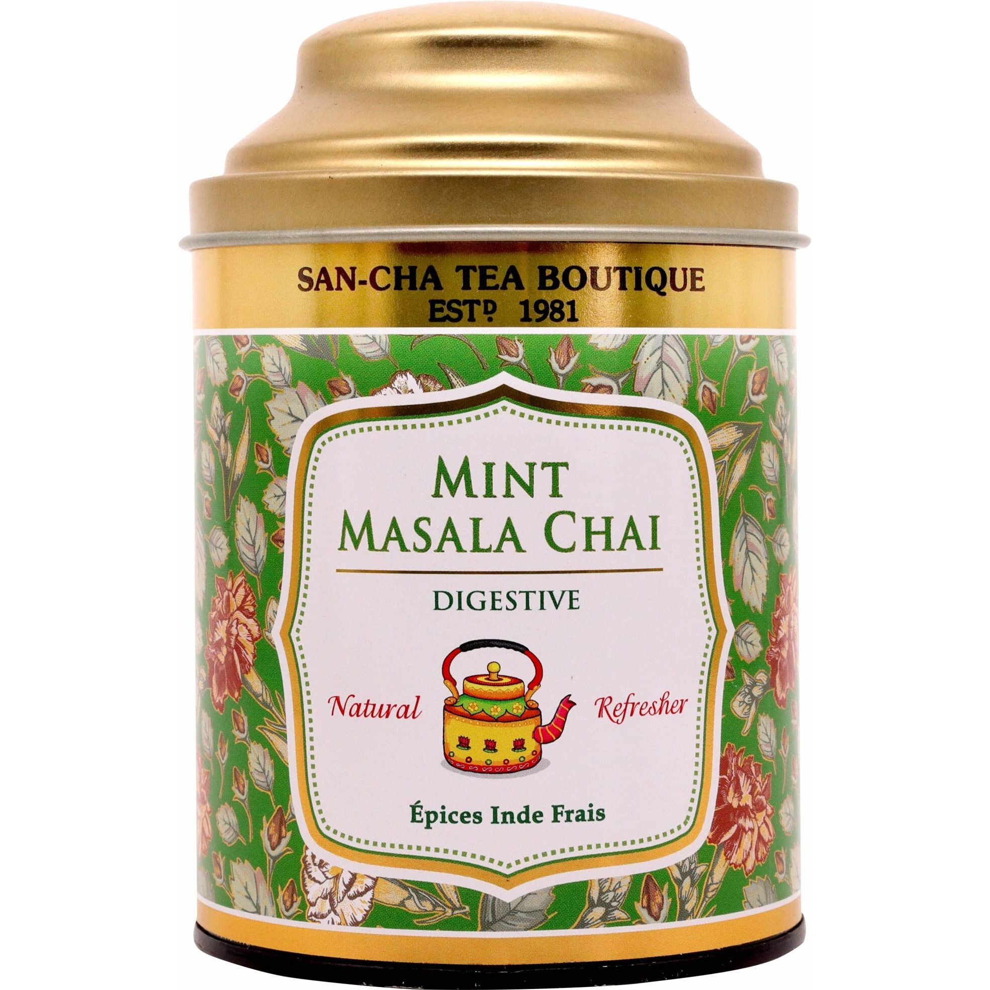 Sancha Tea Boutique, Mint Masala Chai, Real Mint Leaves, Lemongrass, Ginger & Cardamom blended pure Assam Tea, Irani Chai, Chai Patti, Chai Masala, Spiced Tea, 100gm Loose Leaf Tea