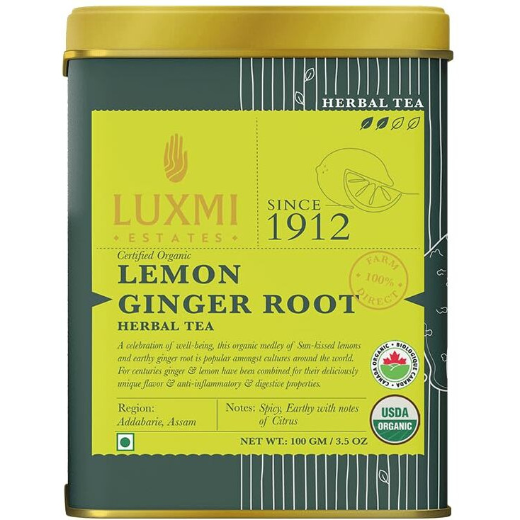 LUXMI Estates Purely Peppermint 25Gm & Lemon Ginger Root - 50Gm Tin Loose Leaves | Mint Tea Best For Night Time | Lemon Peel, Ginger, Lemongrass, Licorice - Calming, Supports Digestion