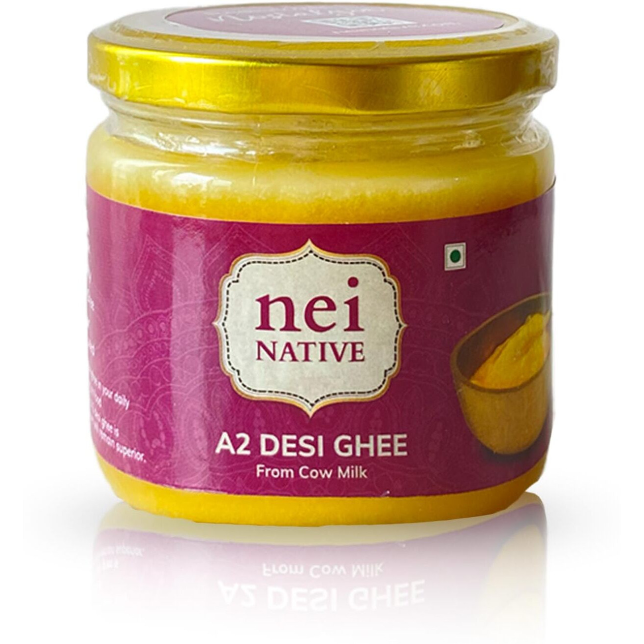 NeiNative A2 Ghee Bilona Method Ghee- A2 Cow Desi Ghee 0.25 Litre Cow- A2 Cow Ghee 250ml Pure Cultured Desi Cow Ghee- Pure Ghee-Glass Bottle Bilona Ghee - Better Digestion and Immunity - Everyday Ghee