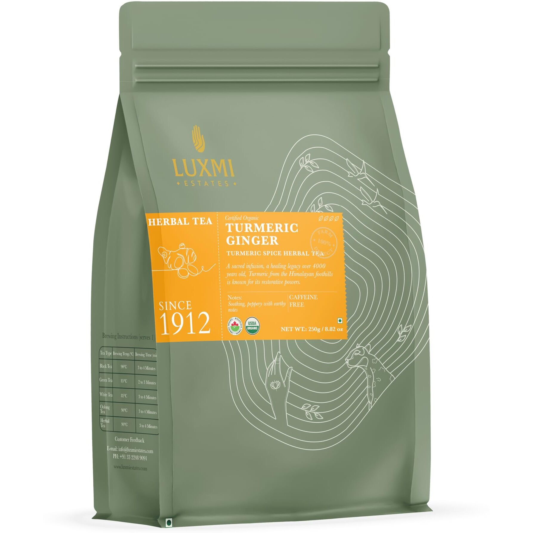 LUXMI Estates Turmeric Time-Out Herbal Loose Tea - 250 Gram Pack | Usda Organic Certified | Caffeine Free | Anti - Inflammatory | Immunity Boosting