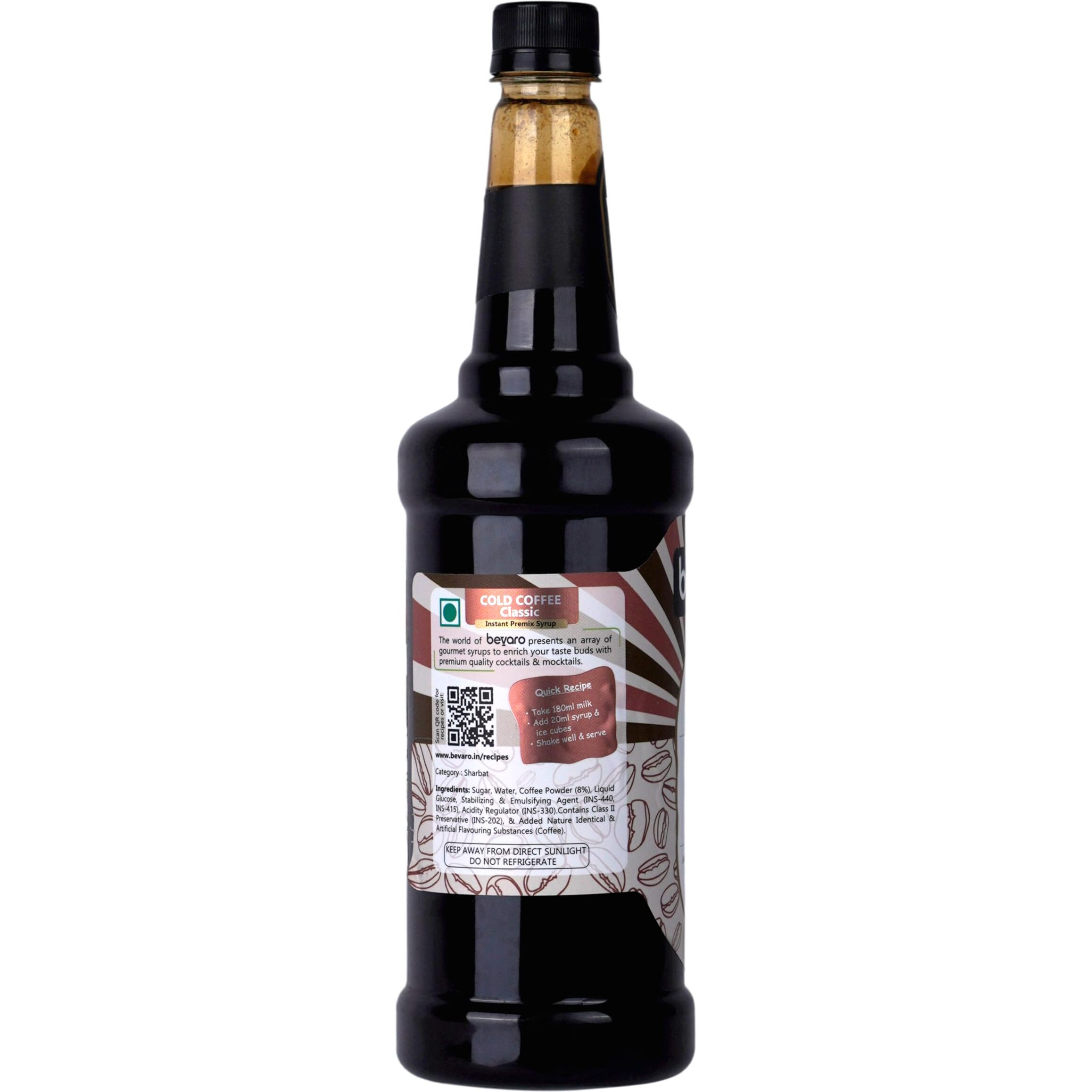 Bevaro Cold Coffee Classic Syrup|Rich Coffee Concentrate Syrup| Suitable For Cold Coffee,Ice Cream, Dessert and other Beverages 1000 ml