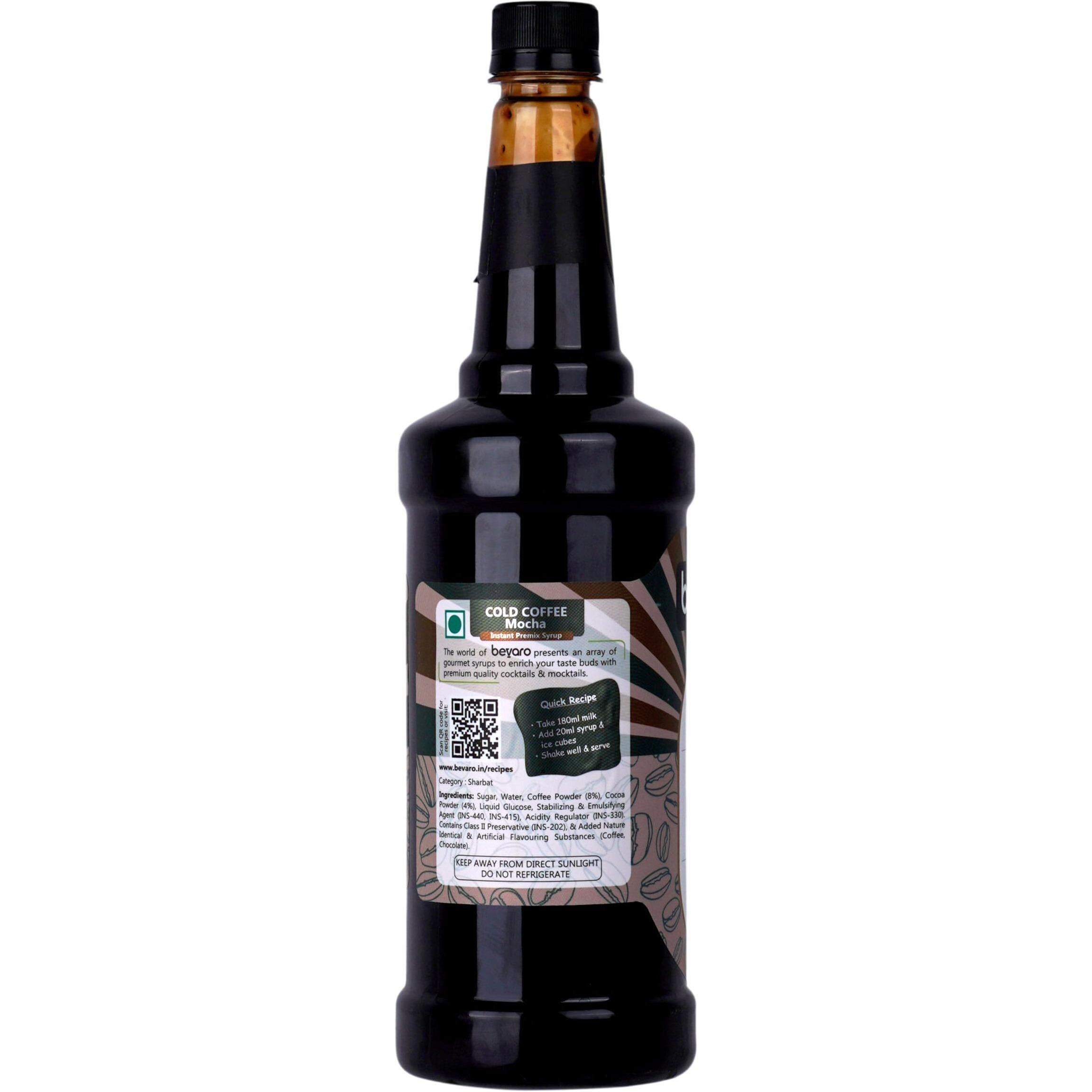 Bevaro Cold Coffee Mocha Syrup| Chocolate Coffee Concentrate Syrup |Suitable For Cold Coffee, Ice Cream, Dessert and other Beverages 1000 ml