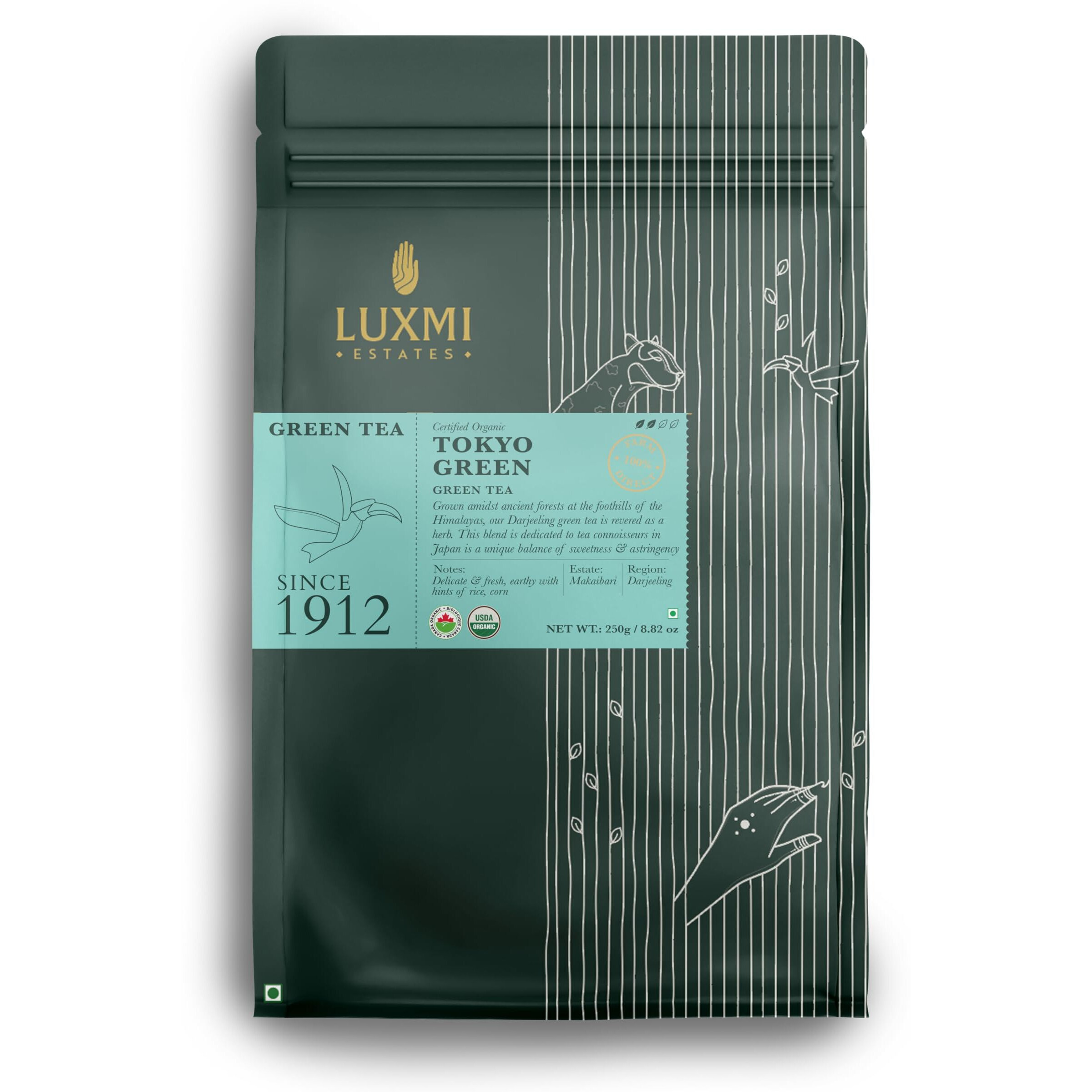 Luxmi Estates Tokyo Green Blend, Darjeeling Whole Leaf Green Tea from our Makaibari Tea Estate, 250gm Pack | Organic Green Tea | Natural | Herbal | Immunity Booster| Detox | 125 Cups