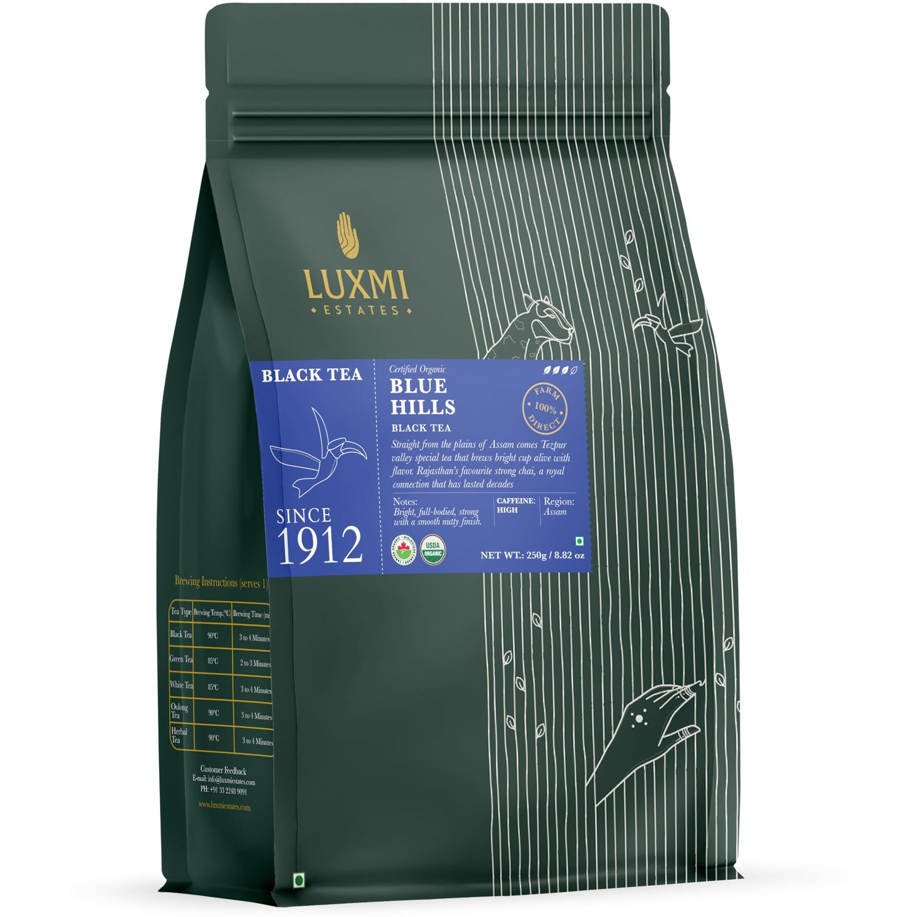 LUXMI Estates Blue Hills Black Tea Blend 250Gm Pack | Organic Black Ctc Tea | 125 Cups | Jodhpur Blend | Best For Milk Tea, Ctc Blended Tea With Leaf | 100% Natural Teas