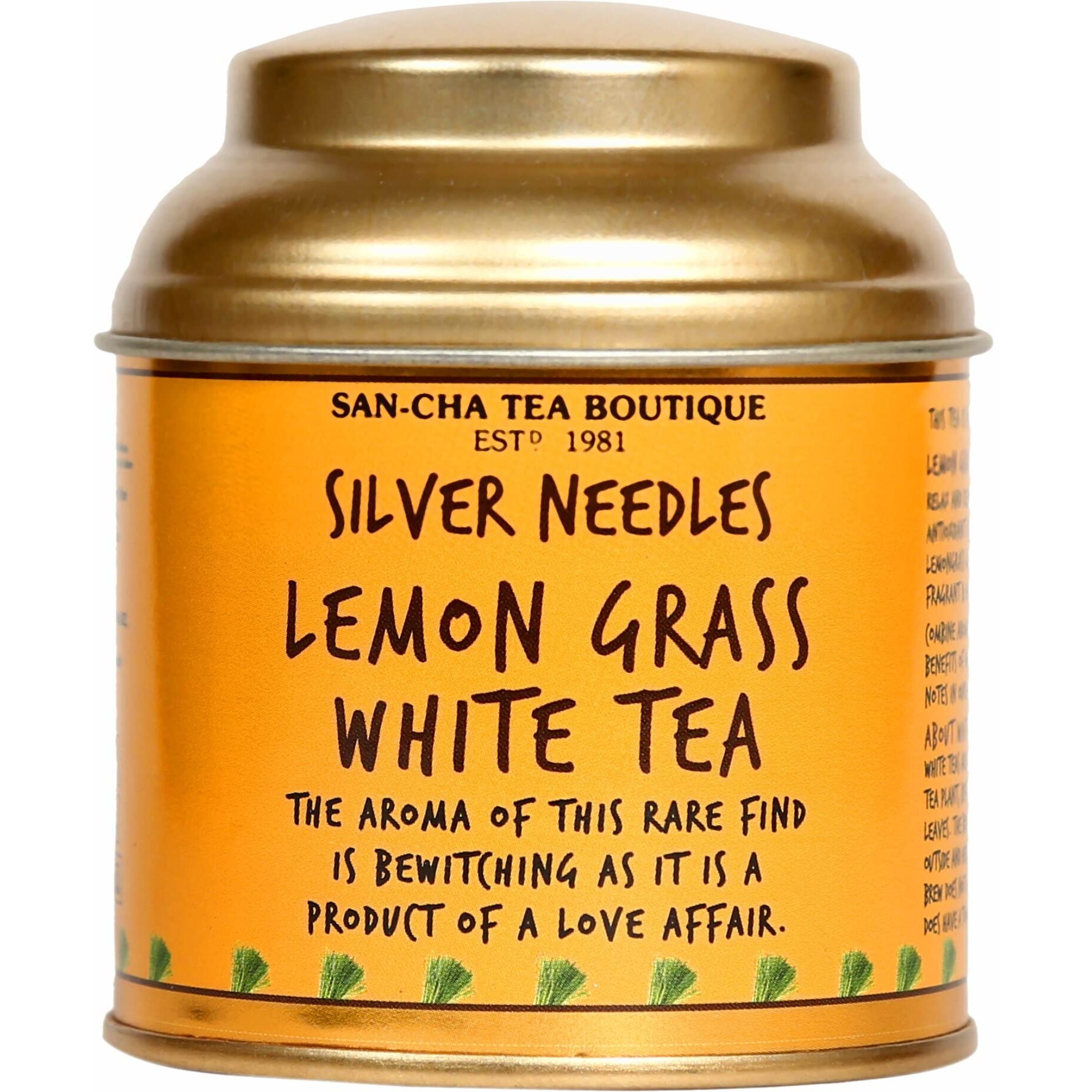 SAN-CHA Tea Boutique Lemongrass White Tea (25X3 Cups), Pure Tea Buds Blended With The Real Lemongrass, Worlds Healthiest Tea, Relaxing & De-Stress Tea, Silver Needles White Tea, 150 Gram