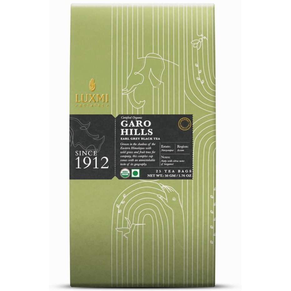 LUXMI Estates Garo Hills Earl Grey & A Tale Of Two Estates English Breakfast Tea - 25 Tea Bags Each | Usda Organic - Earl Grey Tea Bags | Darjeeling & Assam Tea Blend, 50 Gram