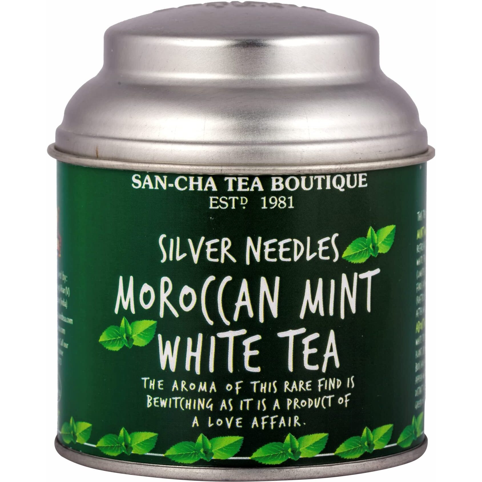 SAN-CHA Tea Boutique, Moroccan Mint White Tea, Silver Needles White Tea, 75 Cups+, Mint Tea For Pcos & Pcod, 50 Grams, Pack Of 1, Loose Leaves