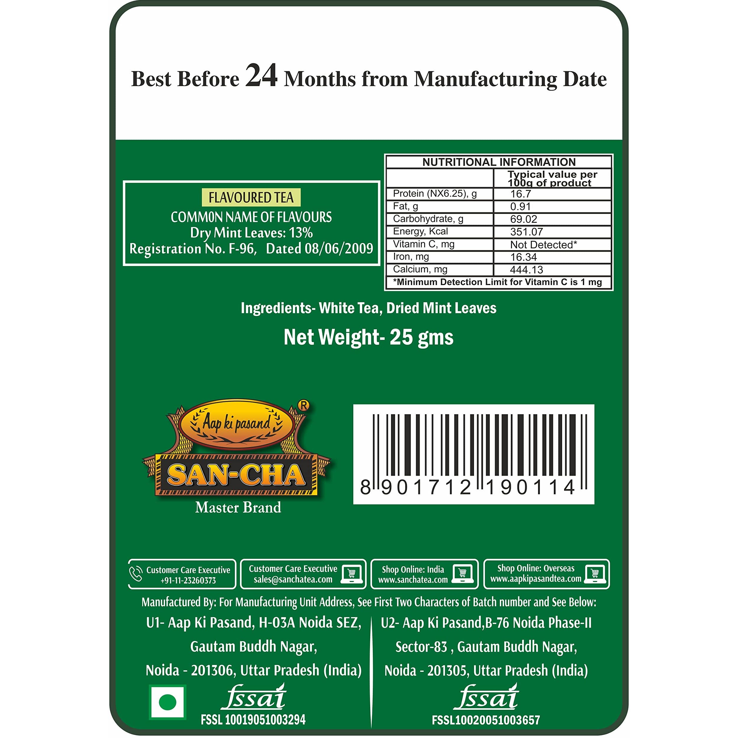 SAN-CHA Tea Boutique, Moroccan Mint White Tea, Silver Needles White Tea, 75 Cups+, Mint Tea For Pcos & Pcod, 50 Grams, Pack Of 1, Loose Leaves