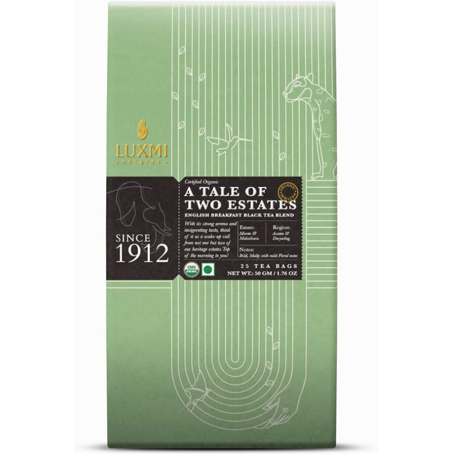 LUXMI Estates - Black Tea Energy Variety Tea Pack (2 Pack) - With Masala Chai & English Breakfast | Caffeinated Assam Black Tea | Smooth, Flavourful, Robust | 50 Organic Black Tea Bags - 0.1 Kg