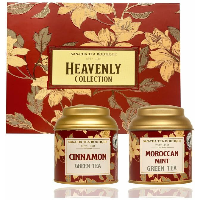 Sancha Tea Boutique Heavenly Collection, Tea Gift Box, Cinnamon Green Tea & Moroccan Mint Green Tea, Loose Leaf Tea, Tea Assortment, Detox Green Tea, Gift of Health