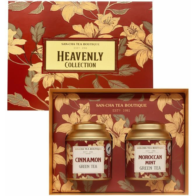 Sancha Tea Boutique Heavenly Collection, Tea Gift Box, Cinnamon Green Tea & Moroccan Mint Green Tea, Loose Leaf Tea, Tea Assortment, Detox Green Tea, Gift of Health