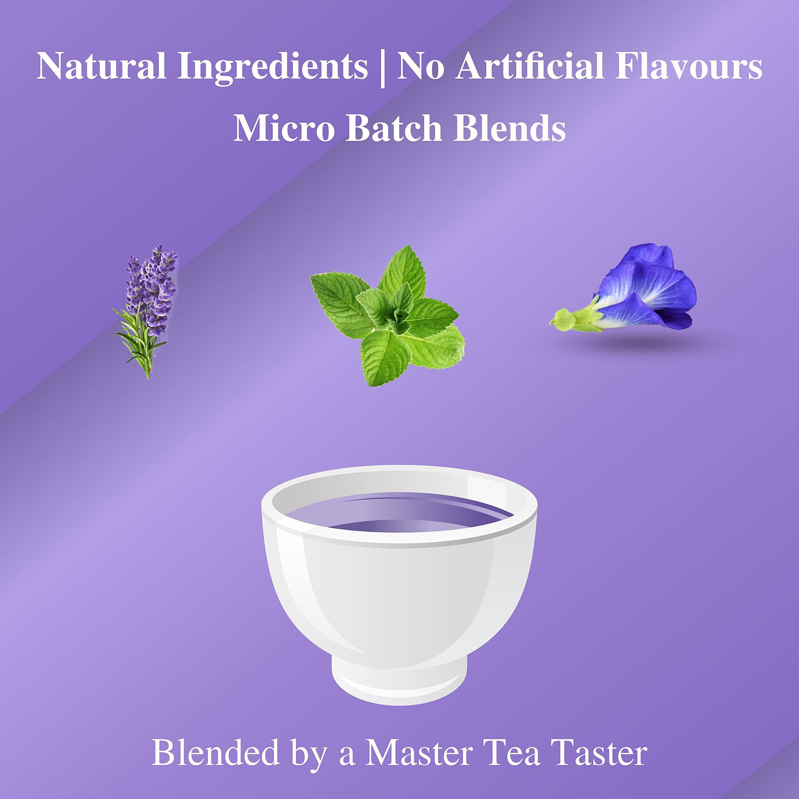 SAN-CHA Sancha Tea Boutique, Butterfly Pea Flower Tea, Cleansing Superfood, Stress Relief Tea, Lavender & Mint Tea Blend, 25 Pyramid Tea Bags, 260 Grams