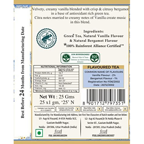 SAN-CHA Tea Boutique, French Earl Grey Green Tea, 25 Pyramid Tea Bags, Vanilla & Bergamot Tea Blend, Low Bitterness, Zero Calorie Tea, 240 Gm