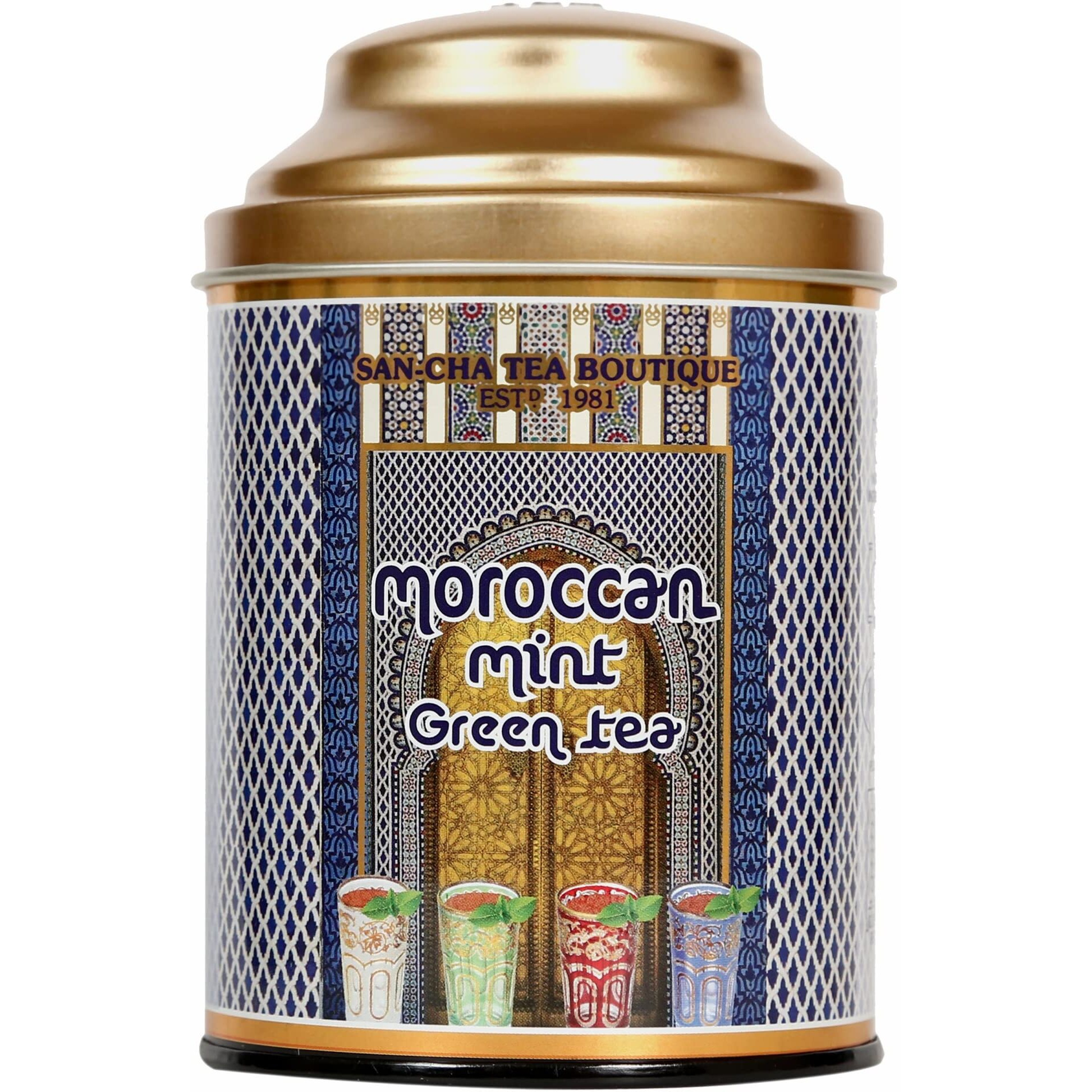 SAN-CHA Tea Boutique Moroccan Mint Green Tea,100G Loose Leaves Tea,Real Mint Leaves Blend,Spearmint Tea,Green Tea Immune,Low Bitterness,Zero Calories Tea,Herbal Tea For Pcos&Pcod,100 grams