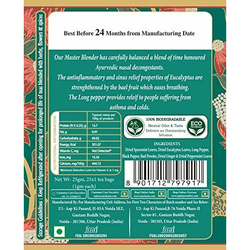 SAN-CHA Sancha Tea Boutique Happy Breathing Herbal Tea Bags, 100% Caffeine Free (Pack Of 25) Biodegradable Pyramid Tea Bags, Natural Nasal Decongestant, Detox & High Immunity Tea, 220 Grams