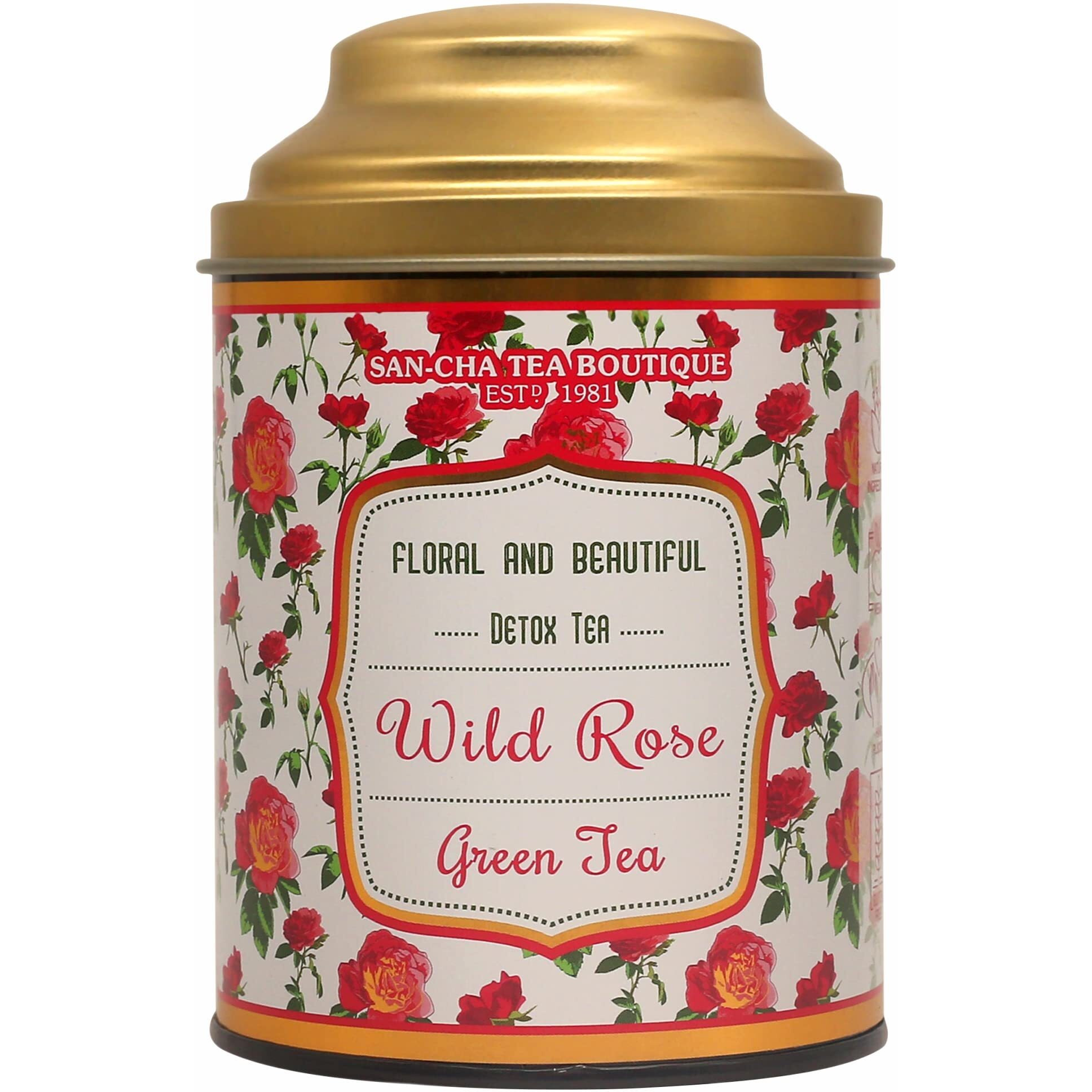 SAN-CHA Tea Boutique Wild Rose Green Tea, Rose Tea (1 Gram, 100+Cups), Real Rose Petals Blend, 100% Rainforest Alliance Certified, Immunity