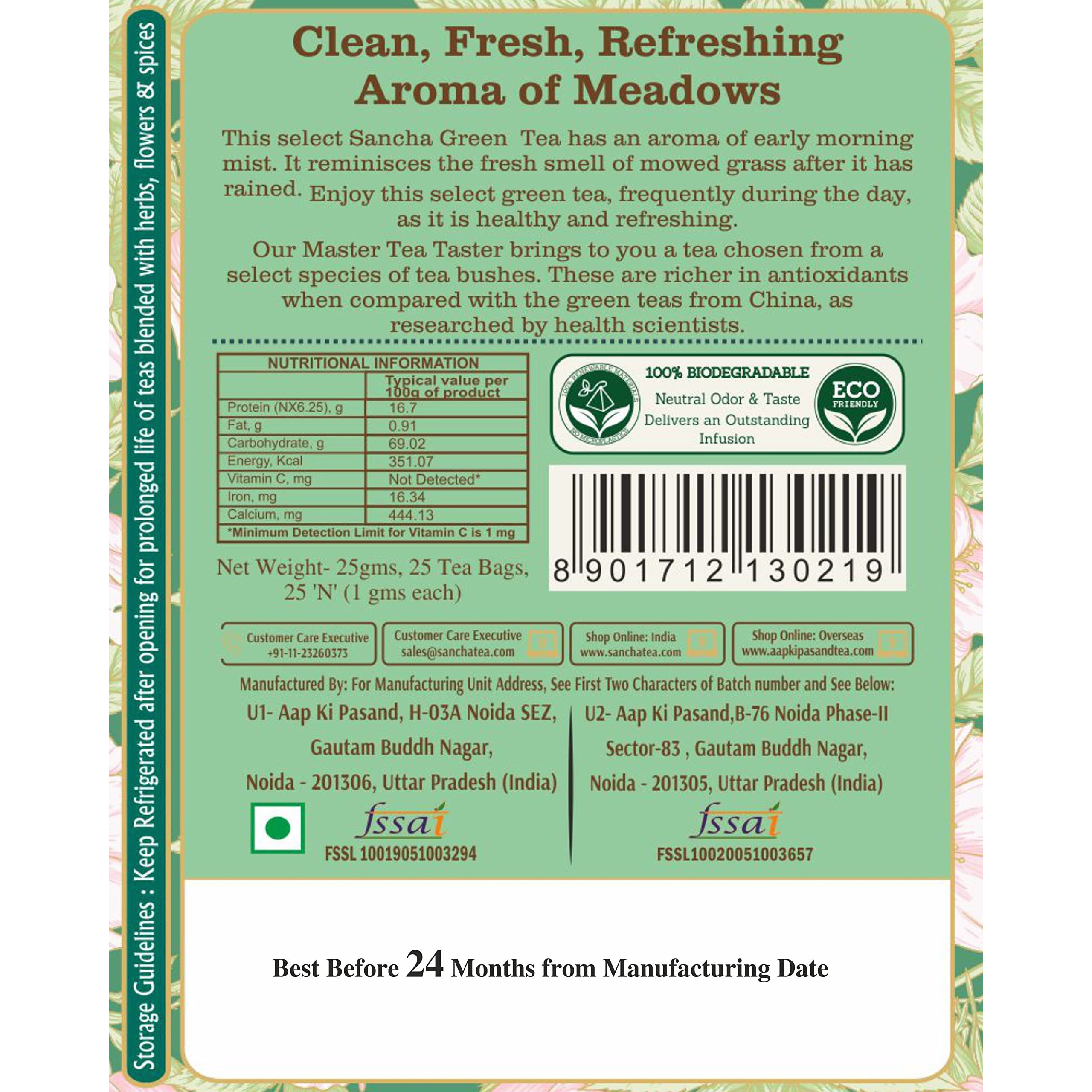 SAN-CHA Tea Boutique, Green Tea, 25 Pyramid Tea Bags, Natural & Pure Tea, Natural Immunity Booster, Lean Tea - 100 Gram