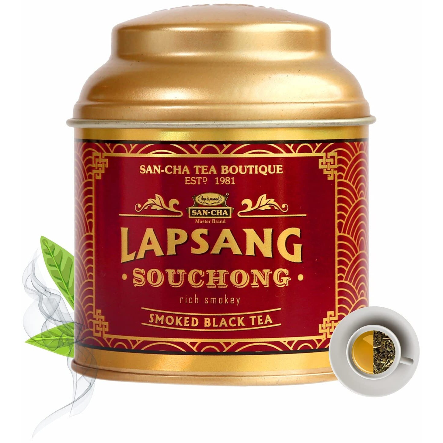 SAN-CHA Tea Boutique Lapsang Souchong Smoked Tea|Russian Caravan Tea|Single Malt Whisky Pleasurable And Smooth (25Cups+)|Smoked Tea Leaves - 50 Gm Loose Leaf Tea, Black Tea