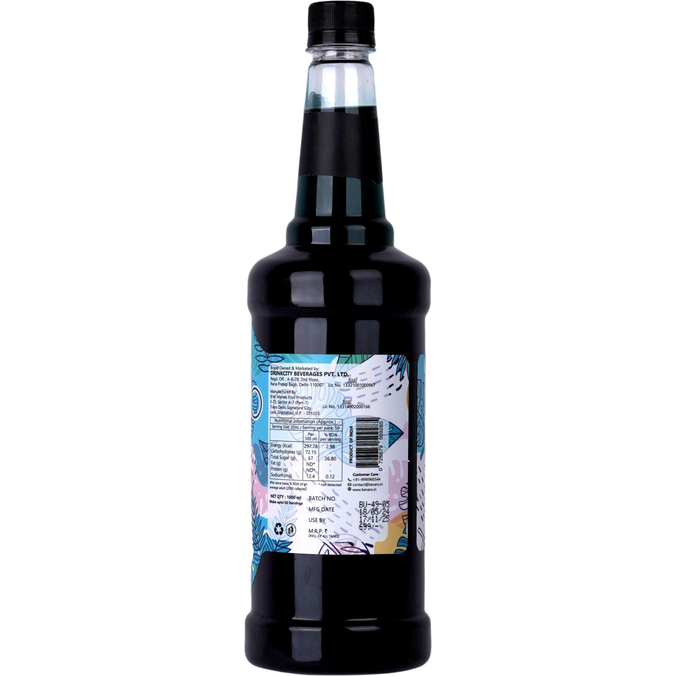 Bevaro Blue Lagoon Syrup, 1000 ml Refreshing Gourmet Syrup for Cocktails, Mocktails, Mixers, Ice crushers And other Beverages