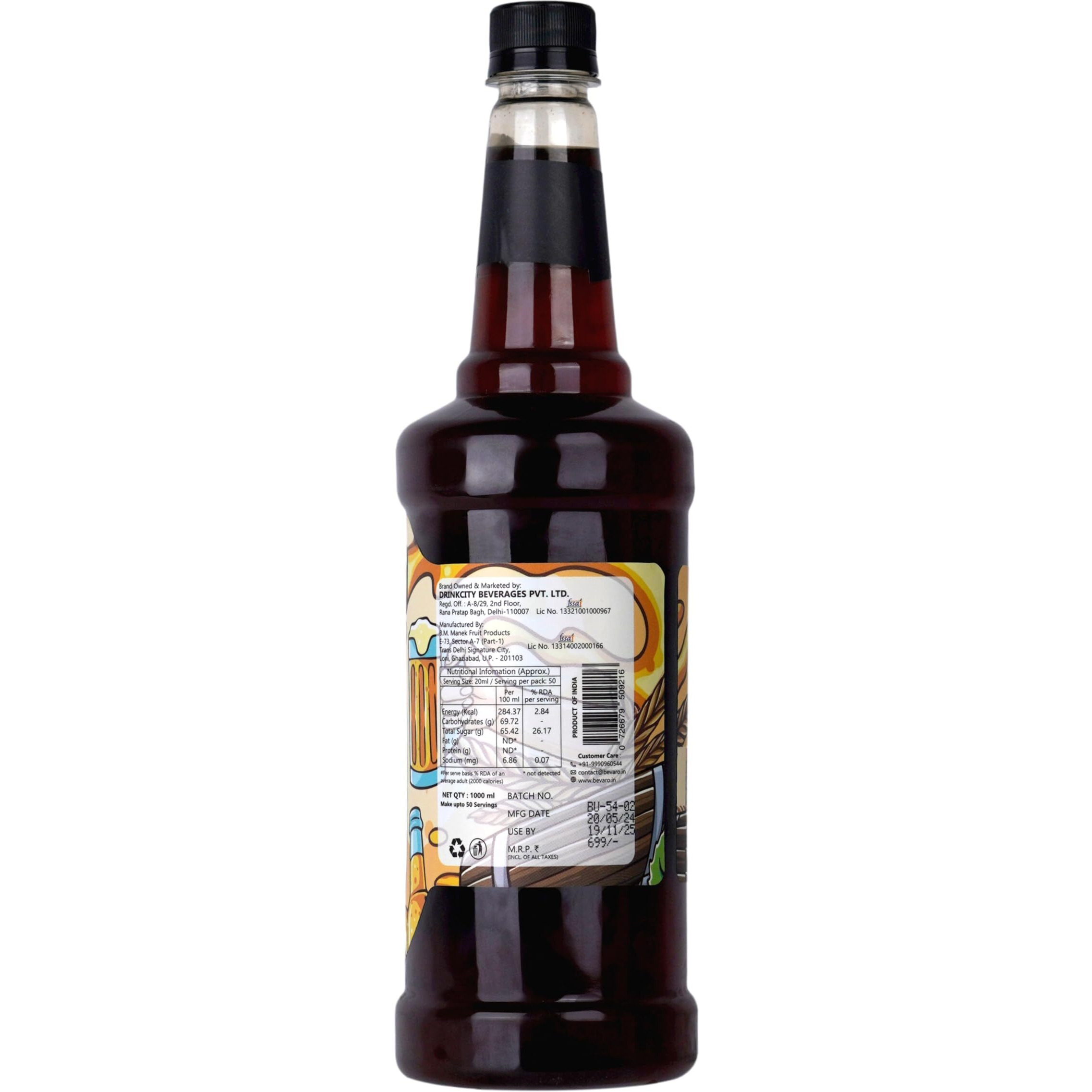 Bevaro Original FruitBeer Flavoured Syrup | Non-Alcoholic | Sweet and Tangy Taste| Suitable For Cocktails, Mocktail, Mixer, Drinks, Juices and other Beverages |1000ml