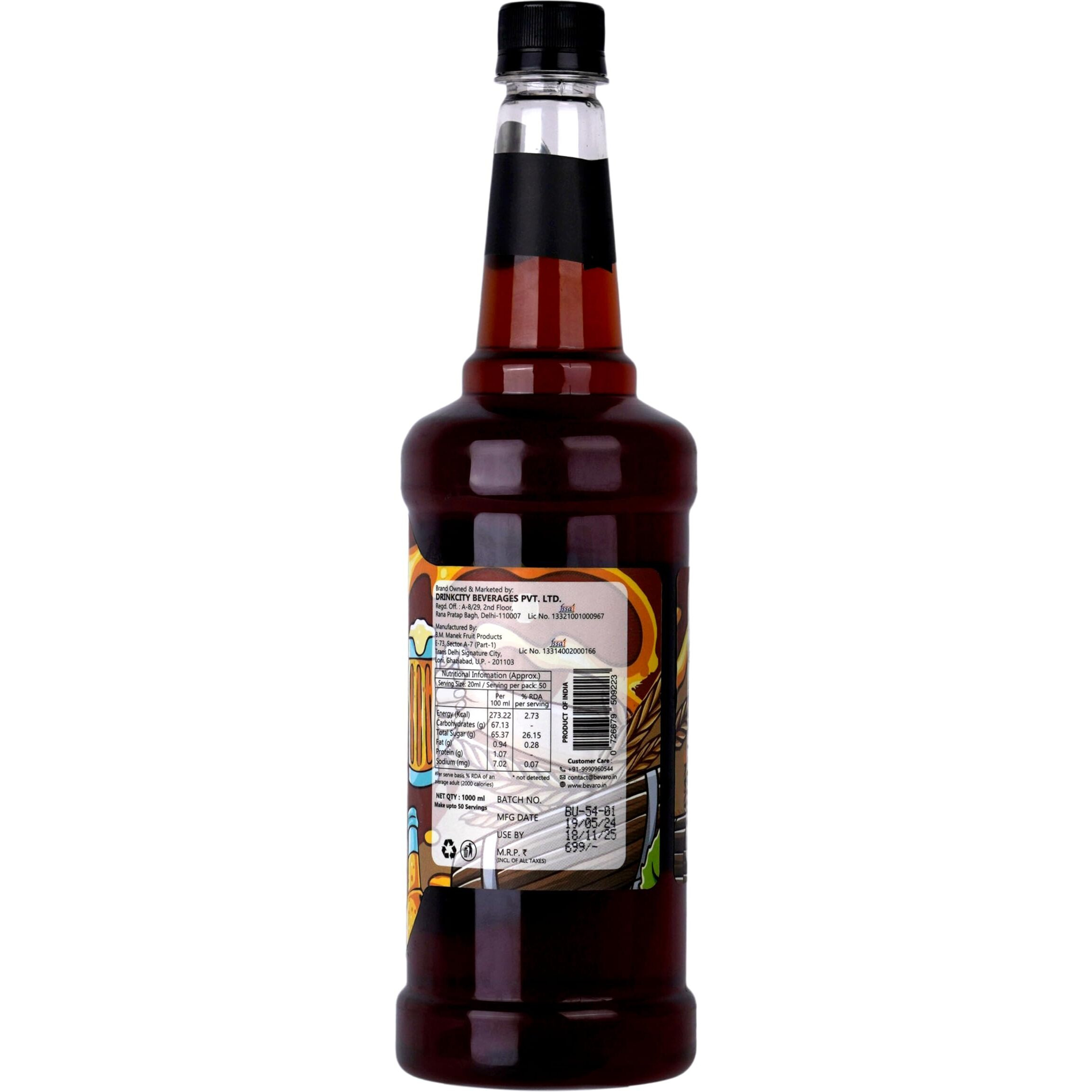 Bevaro Fruit Beer Ale Flavour | Bittersweet Taste | Non-Alcoholic | Suitable For Cocktails, Mocktail, Mixer, Drinks, Juices and other Beverages |1000ml