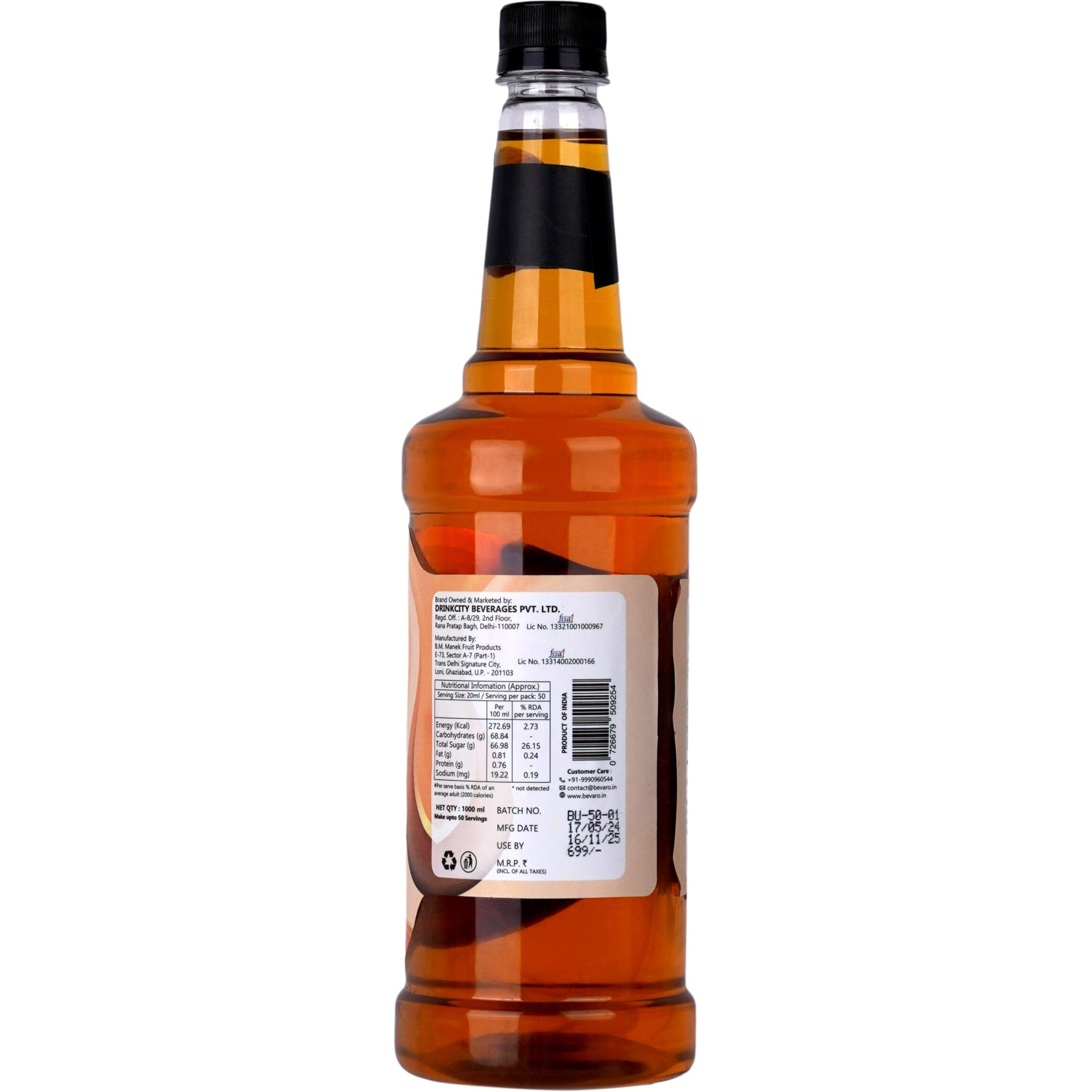 Bevaro Classic Caramel syrup | Delight Coffee And Dessert Syrup| Suitable For Hot Coffee, Cold Coffee, Shakes and Desserts Add-ons, 1000 ml