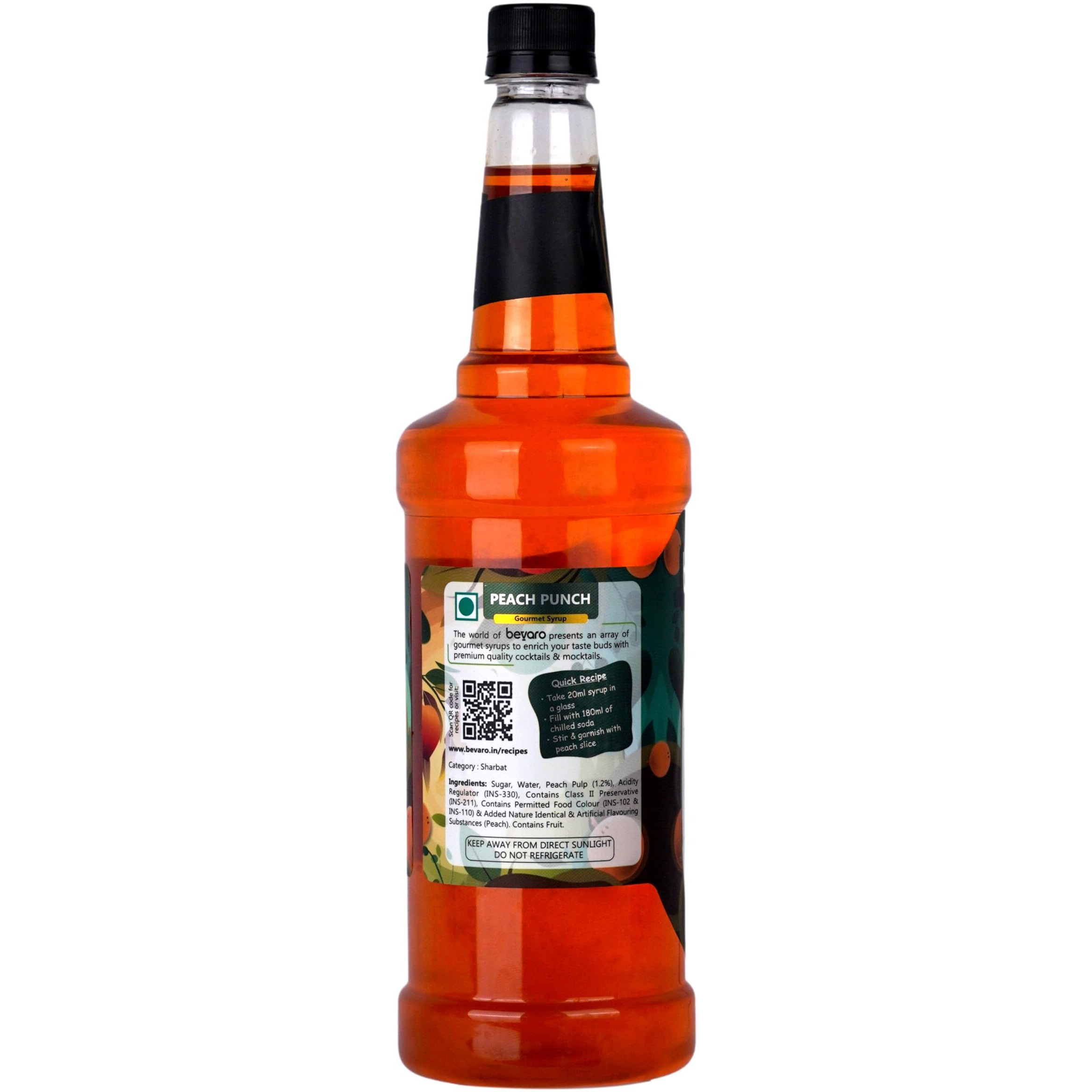 Bevaro Peach Punch Flavoured Syrup | Fruity Flavour | Suitable For Cocktails, Mocktail, Mixer, Drinks, Juices and other Beverages |1000ml