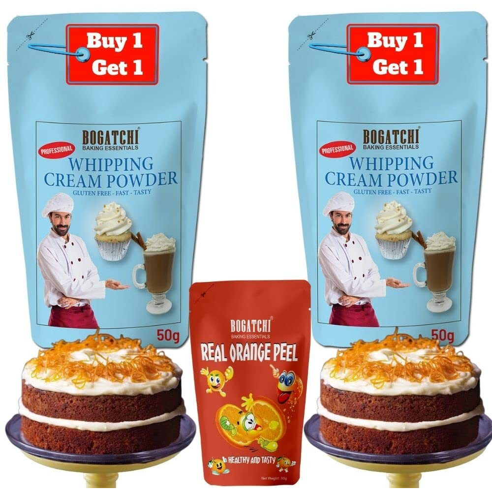 BOGATCHI Whipping Cream Powder, Whipping cream for cake, Premium Whipping cream Powder, Whipped Cream, Rich Whipping cream|FREE One Extra Whipping Cream Powder(50g)+ Orange Peel (25g)