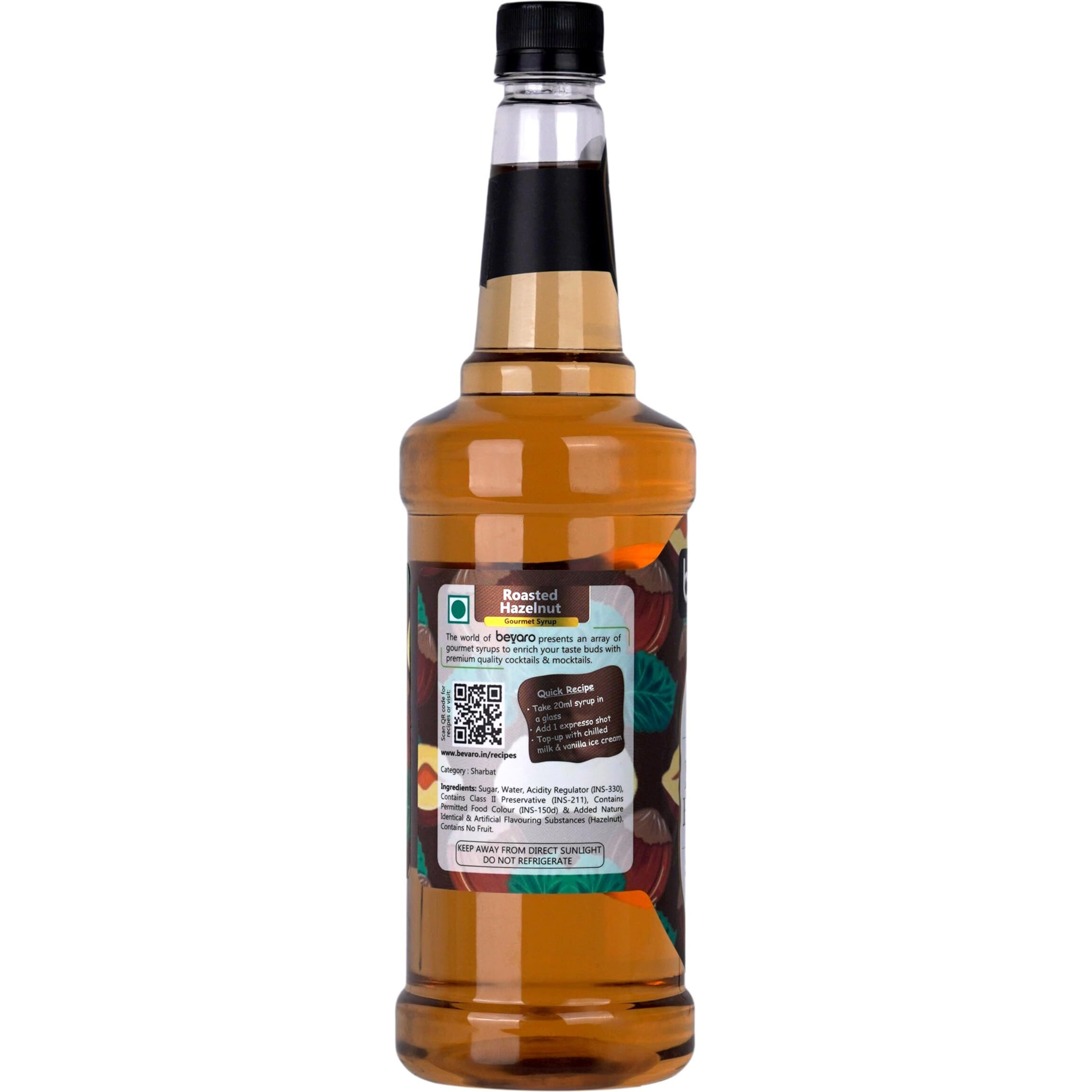 Bevaro Roasted Hazelnut Syrup 1000 ml, Flavoured Hazelnut Syrup for Shakes, Hot Brew, Cold Brew, Mocktails, Beverages