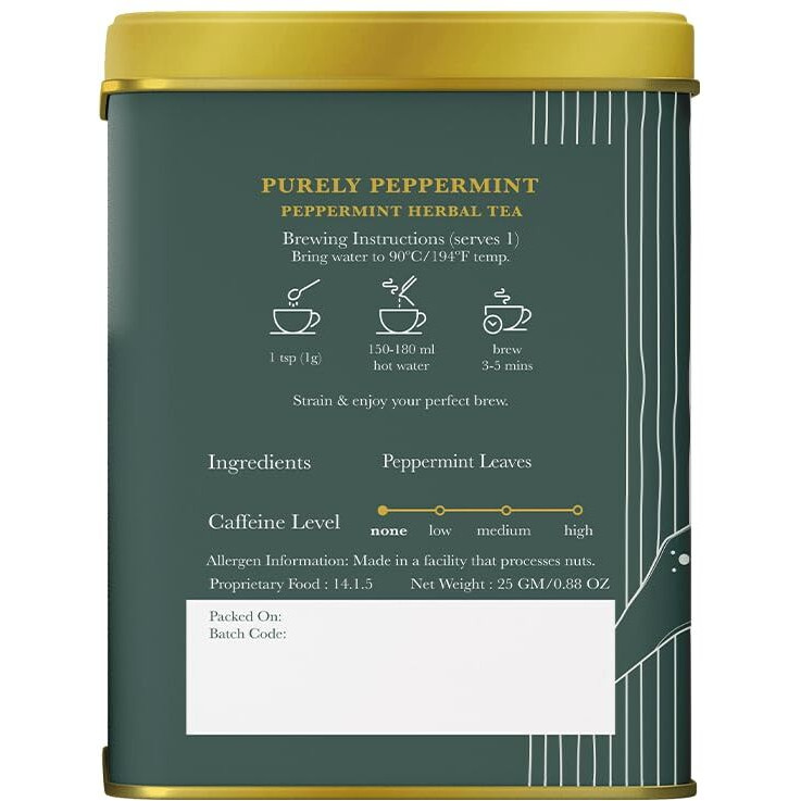 LUXMI Estates Purely Peppermint 25Gm Tin | Loose Leaves|Usda Certified Organic Herbal Tea | Mint Tea Best For Night Time