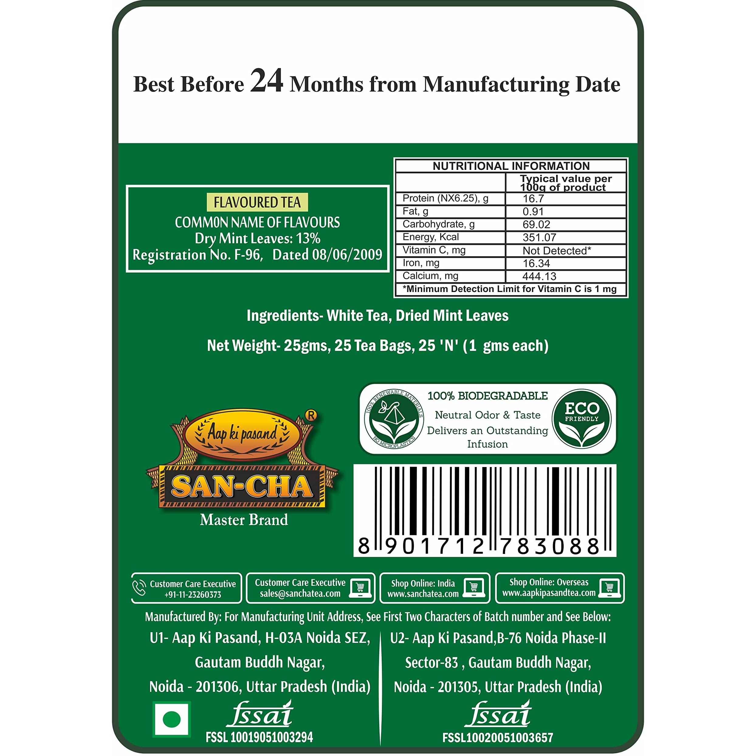 SAN-CHA Tea Boutique,Moroccan Mint White Tea,25 Pyramid Tea Bags,Richest In Antioxidants,Low Caffeine Tea,Blended With Real Spearmint Leaves,Silver Needles White Tea,Herbal Tea For Pcos & Pcod-140 Gm