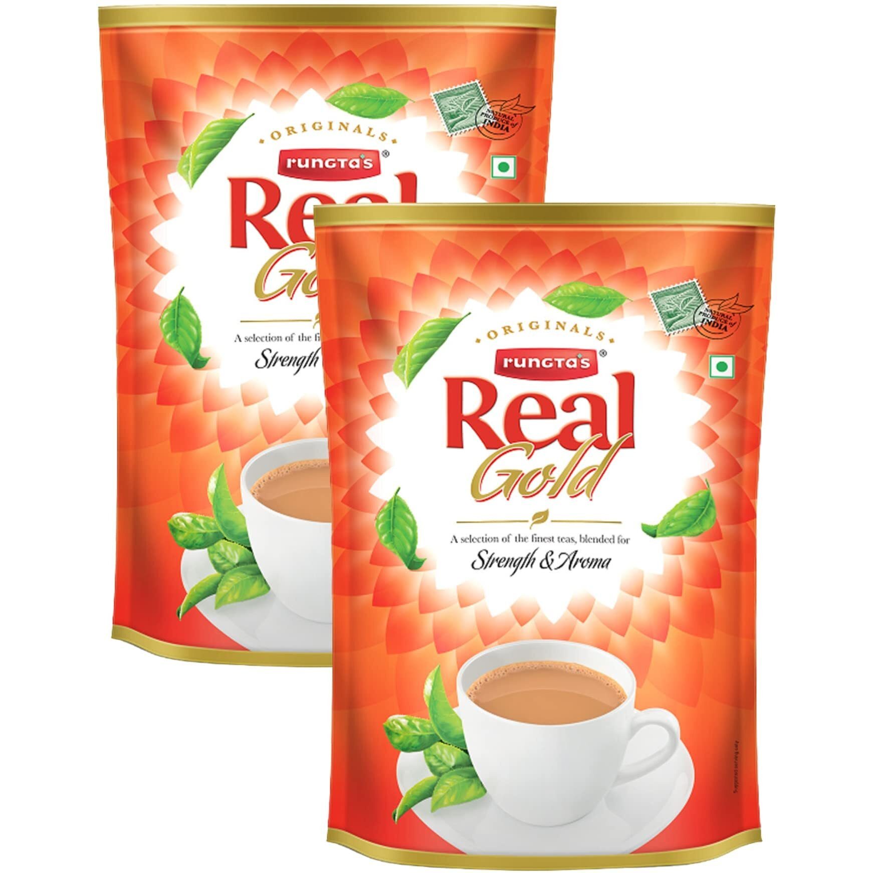 Rungtas Real Gold Assam Black Tea - 2 Kg | Strong & Fresh Kadak Chai | India Best Blended Leaf Tea | OFFER Pouch Pack of 2 X 1KG