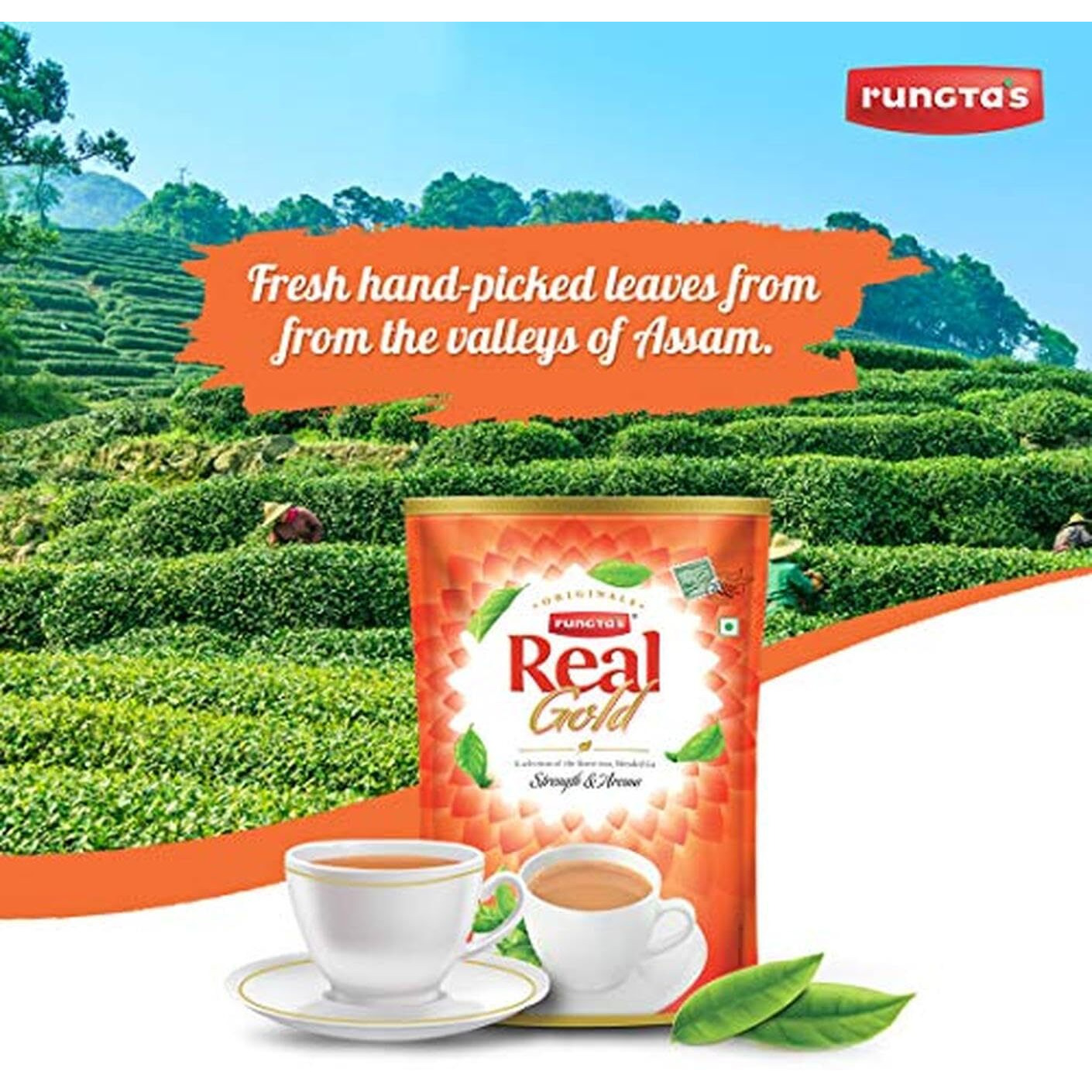 Rungtas Real Gold Assam Black Tea - 2 Kg | Strong & Fresh Kadak Chai | India Best Blended Leaf Tea | OFFER Pouch Pack of 2 X 1KG